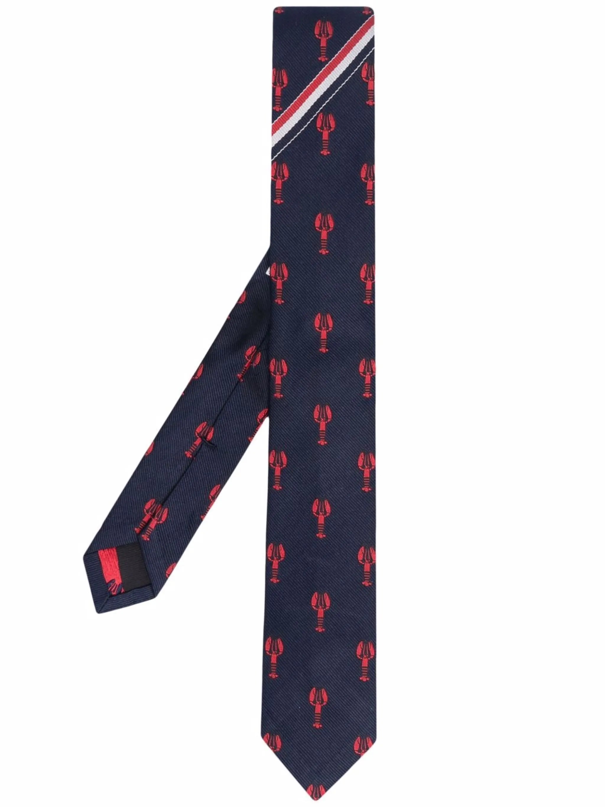 lobster-motif embroidery silk tie