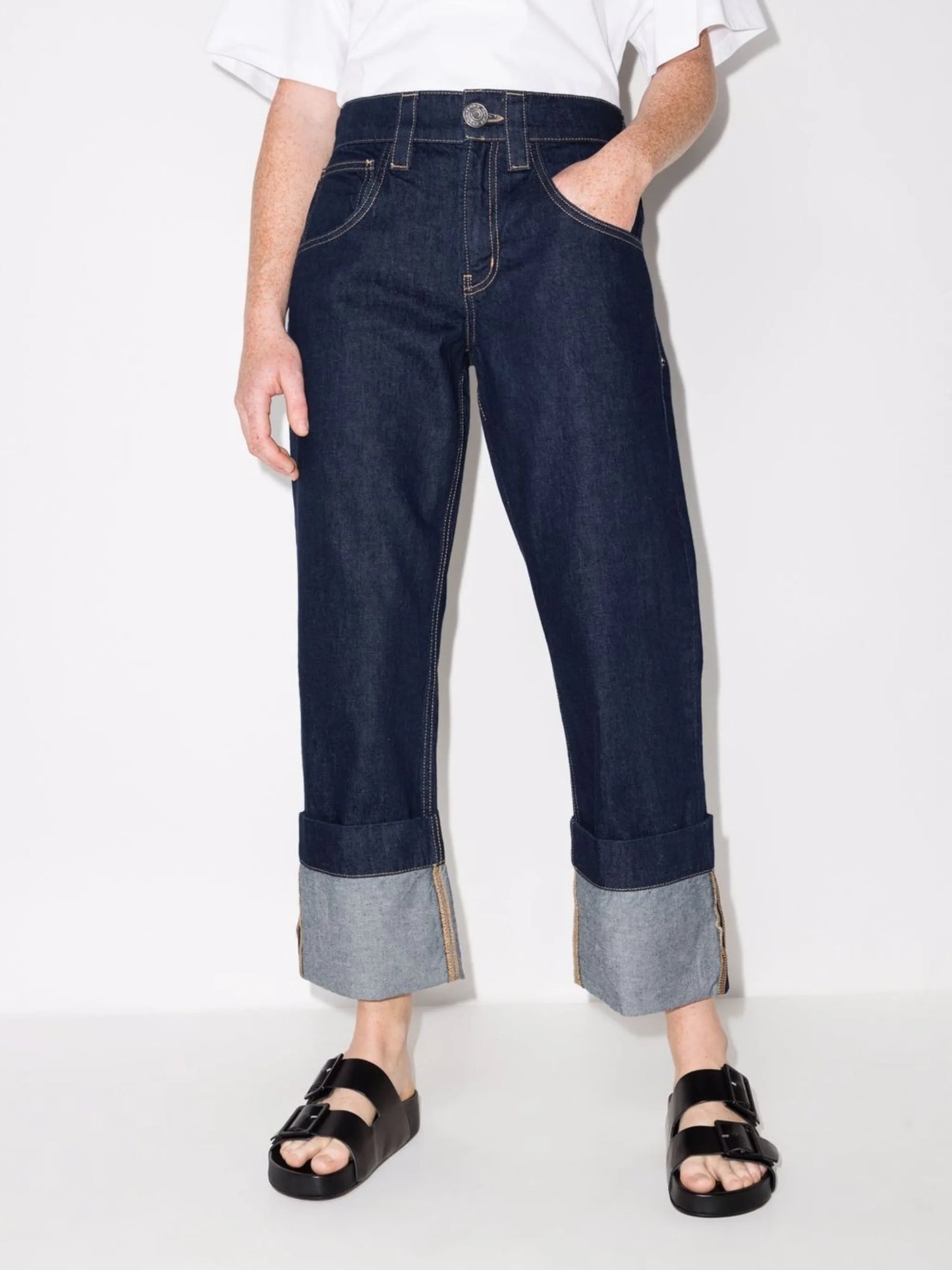 turn-up hem cropped jeans