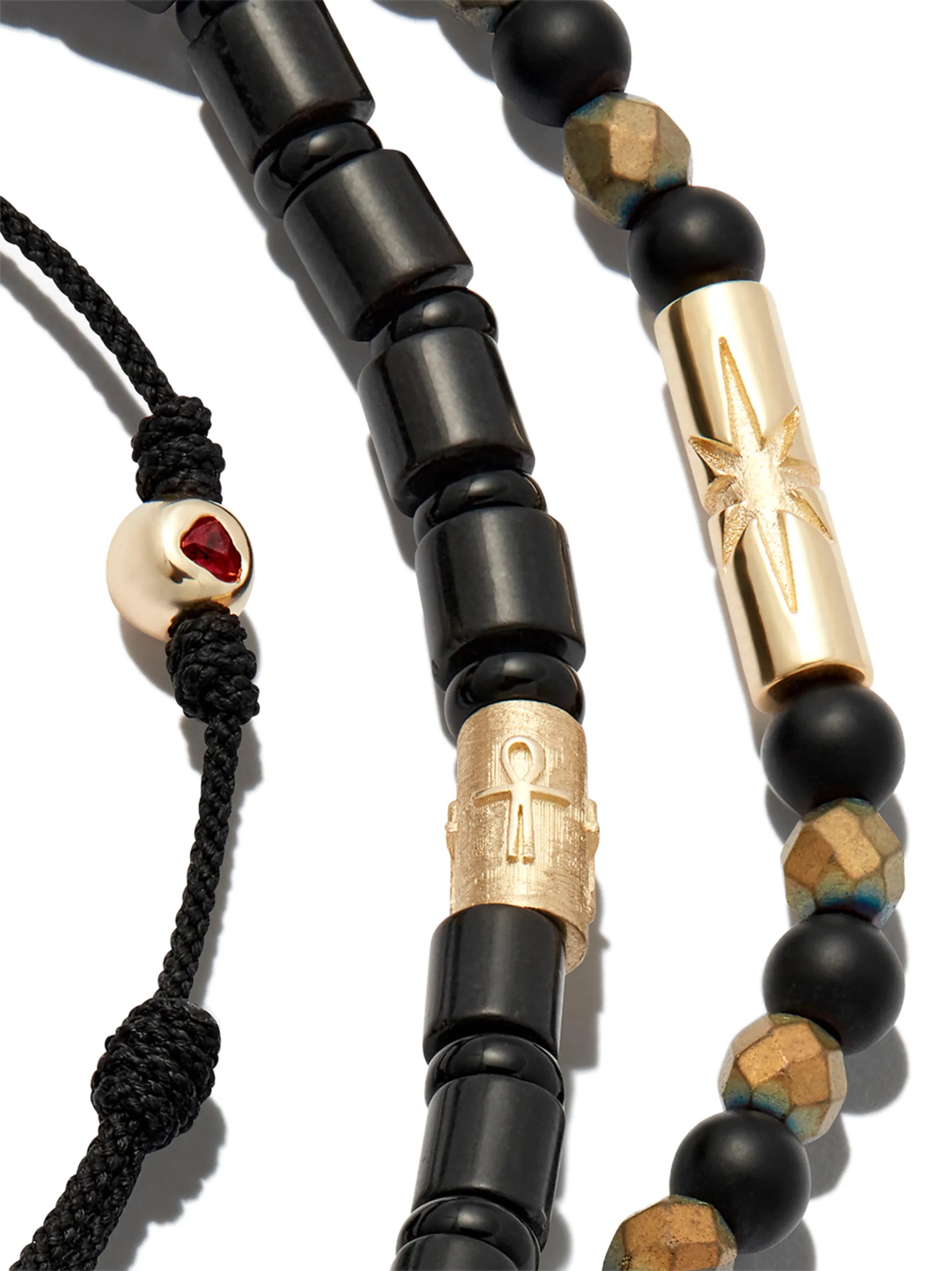 14kt yellow gold ruby beaded bracelets (set of three)