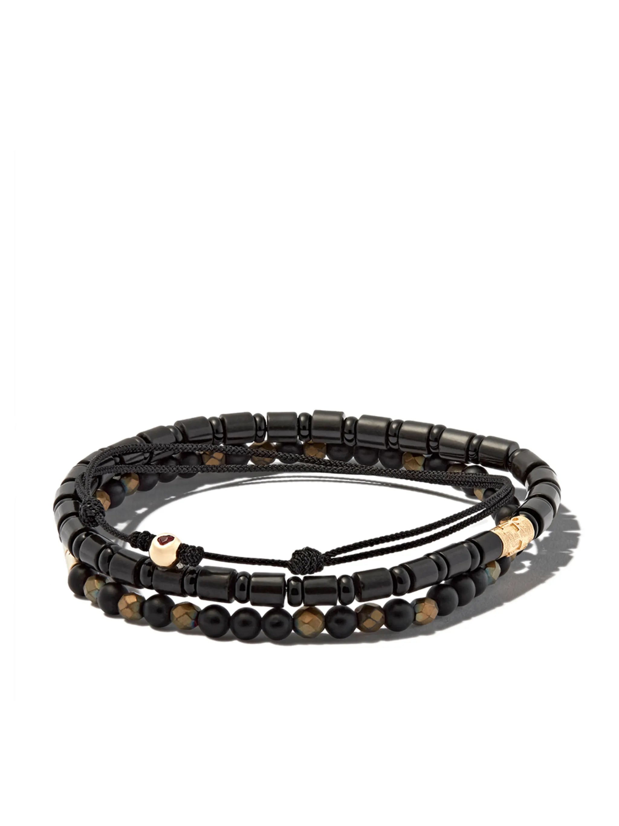 14kt yellow gold ruby beaded bracelets (set of three)