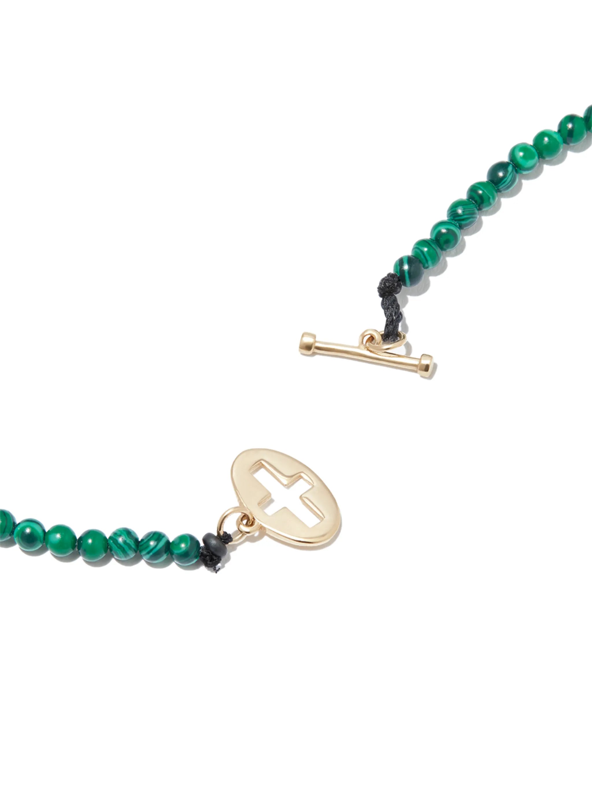 14kt yellow gold malachite beaded necklace