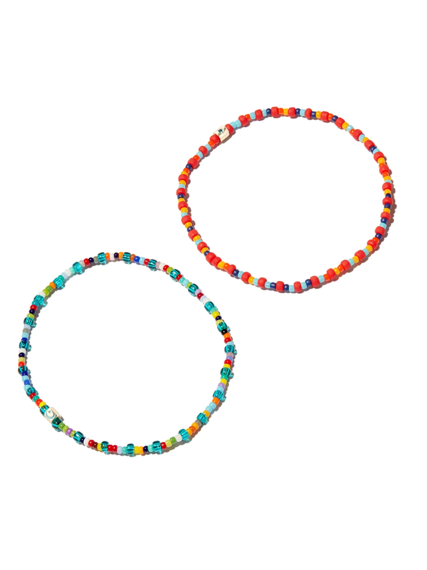 14kt yellow gold Evil Eye beaded bracelet set