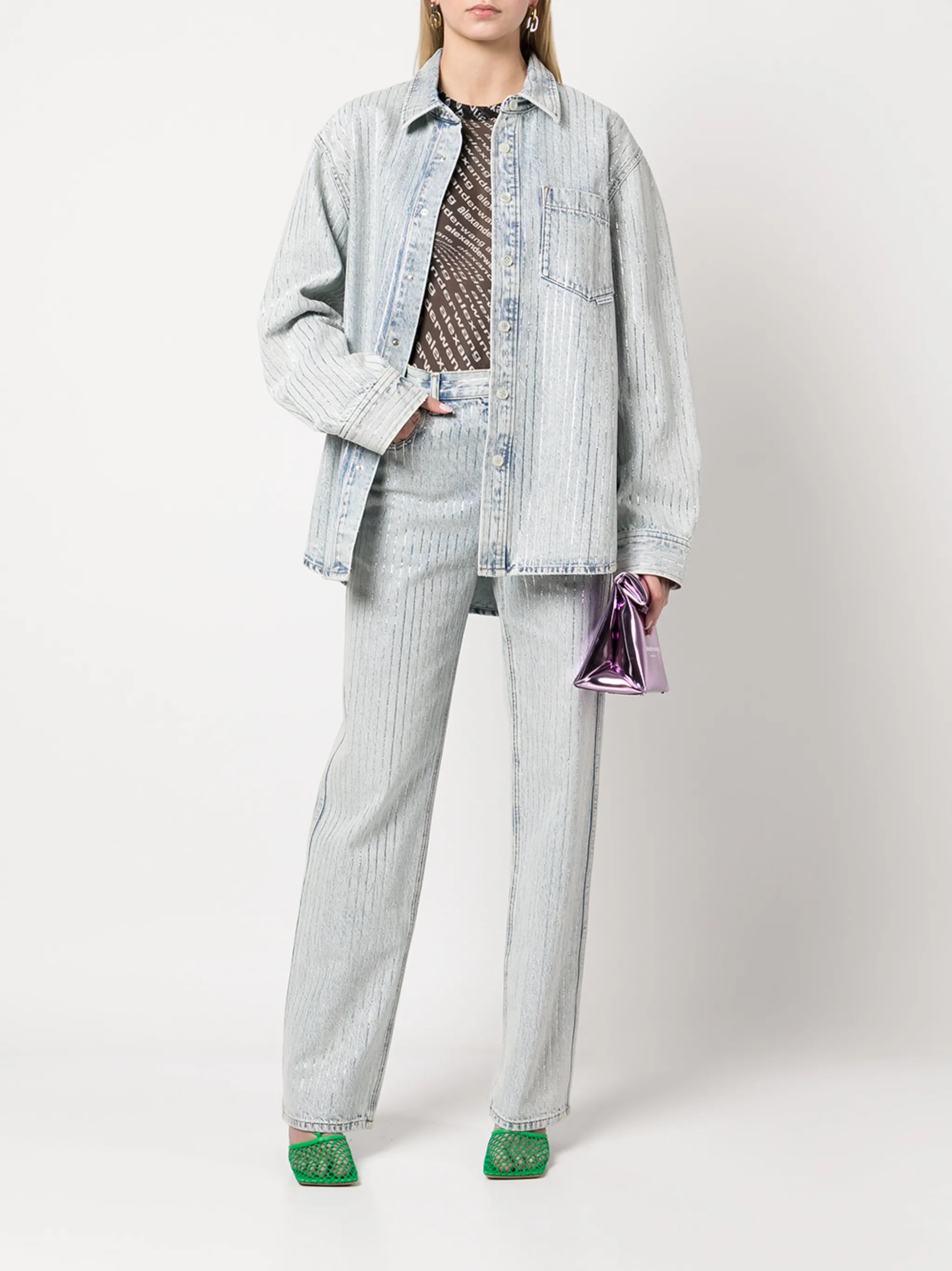 Skater crystal-stripe bleached jeans