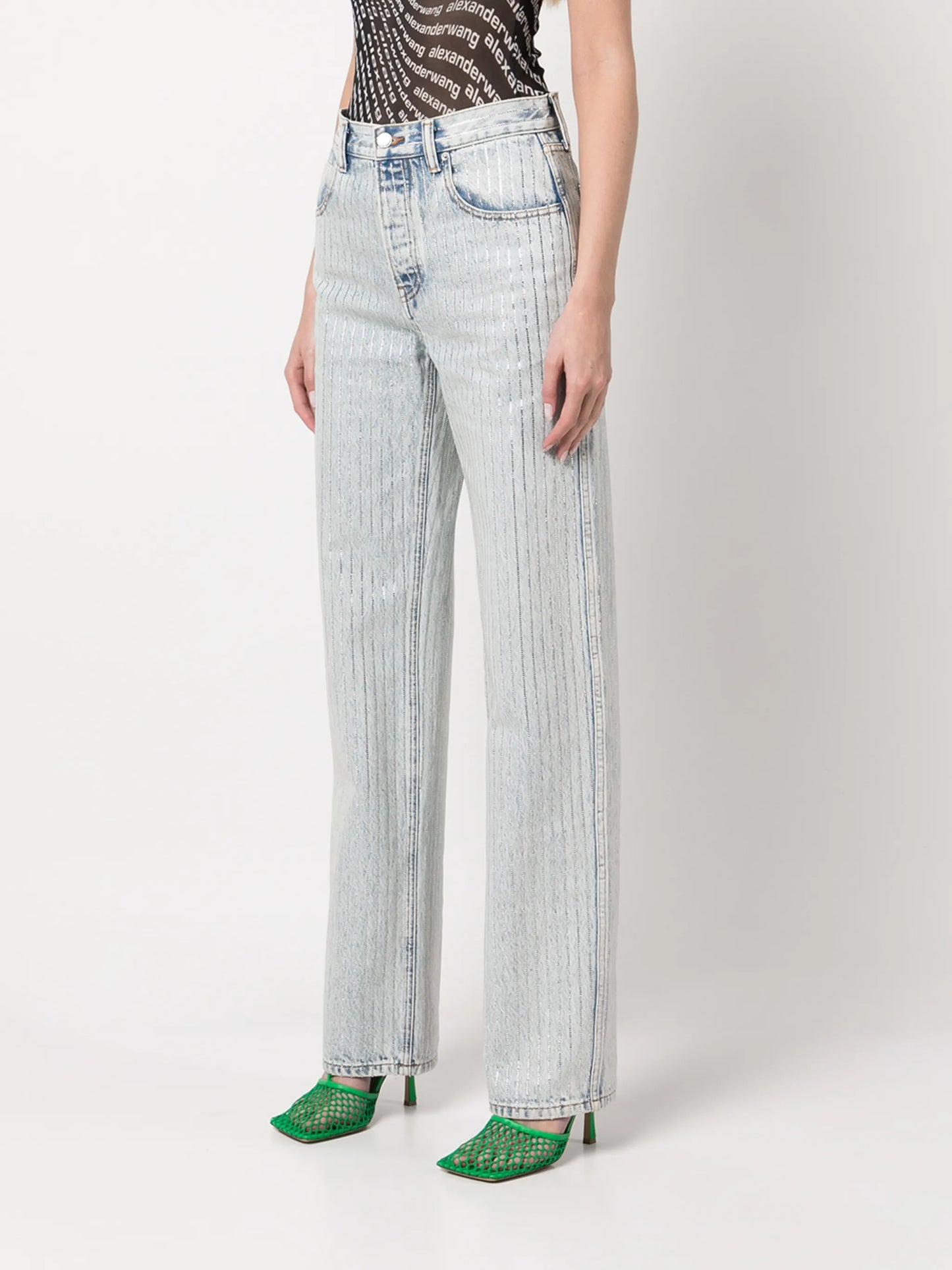 Skater crystal-stripe bleached jeans