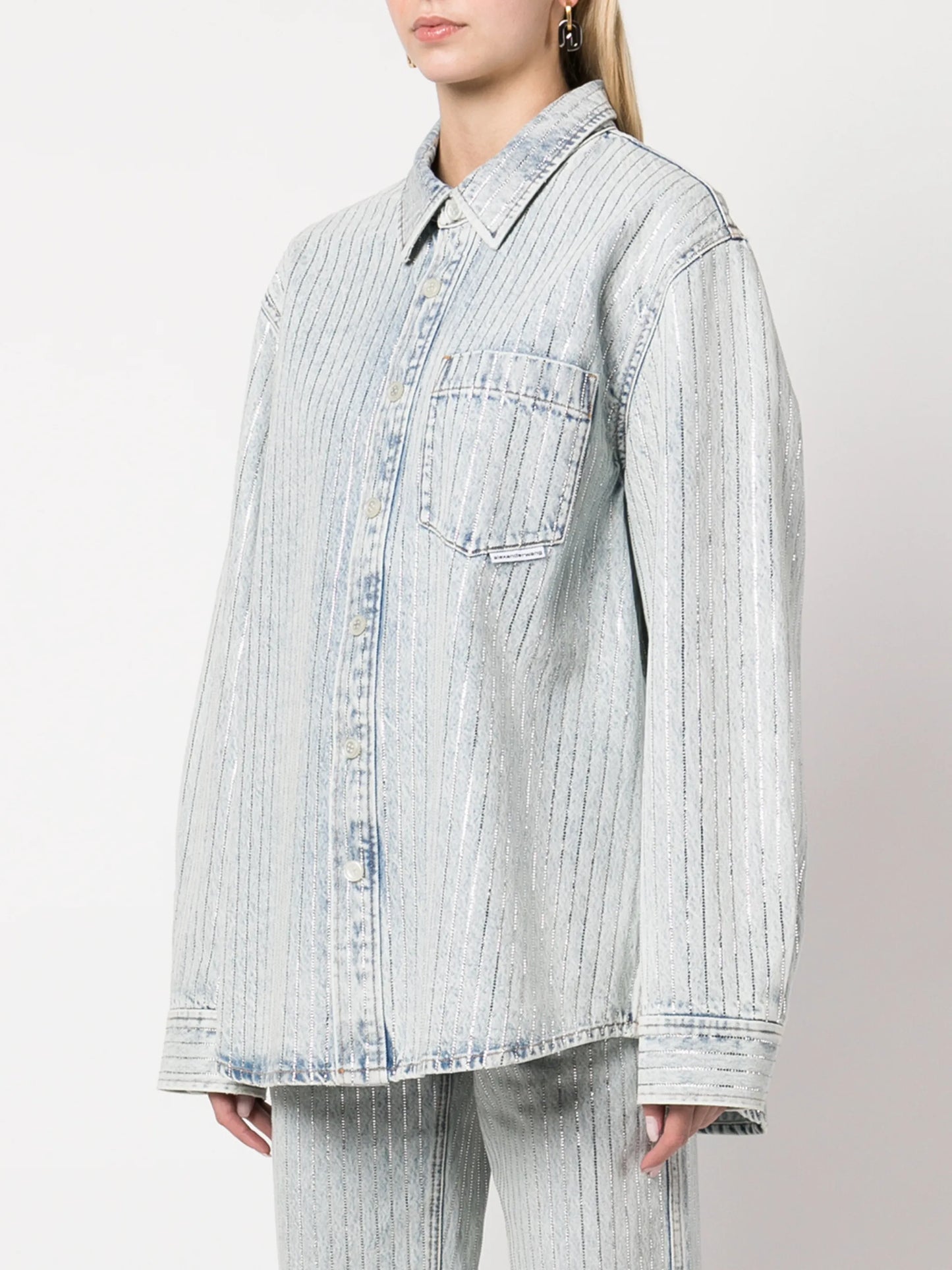 crystal-embellished stripe shirt