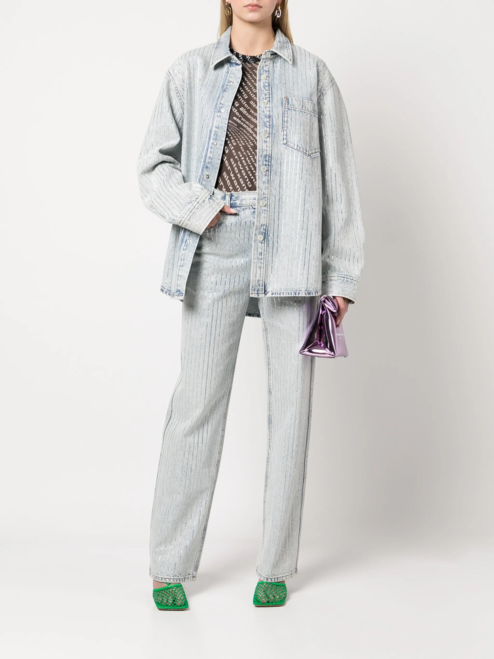 crystal-embellished stripe shirt