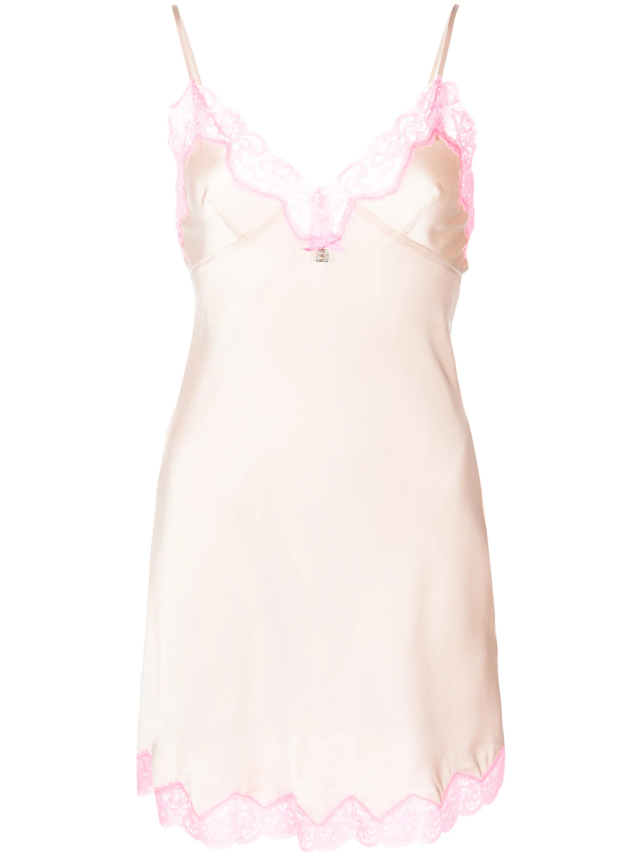 lace-trim silk slip dress