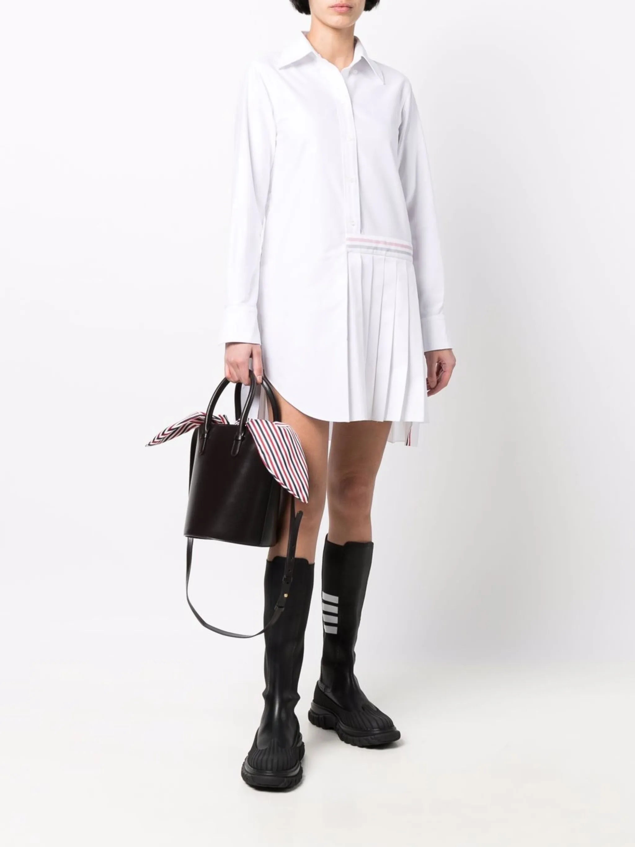 RWB-stripe pleated shirt dress