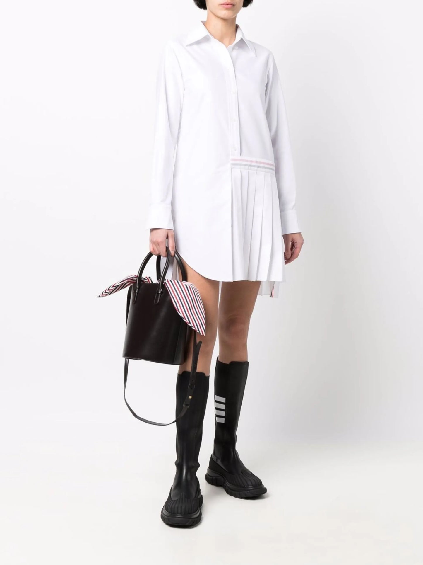 RWB-stripe pleated shirt dress