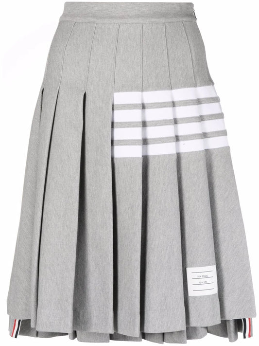 4 Bar-stripe step-hem pleated skirt