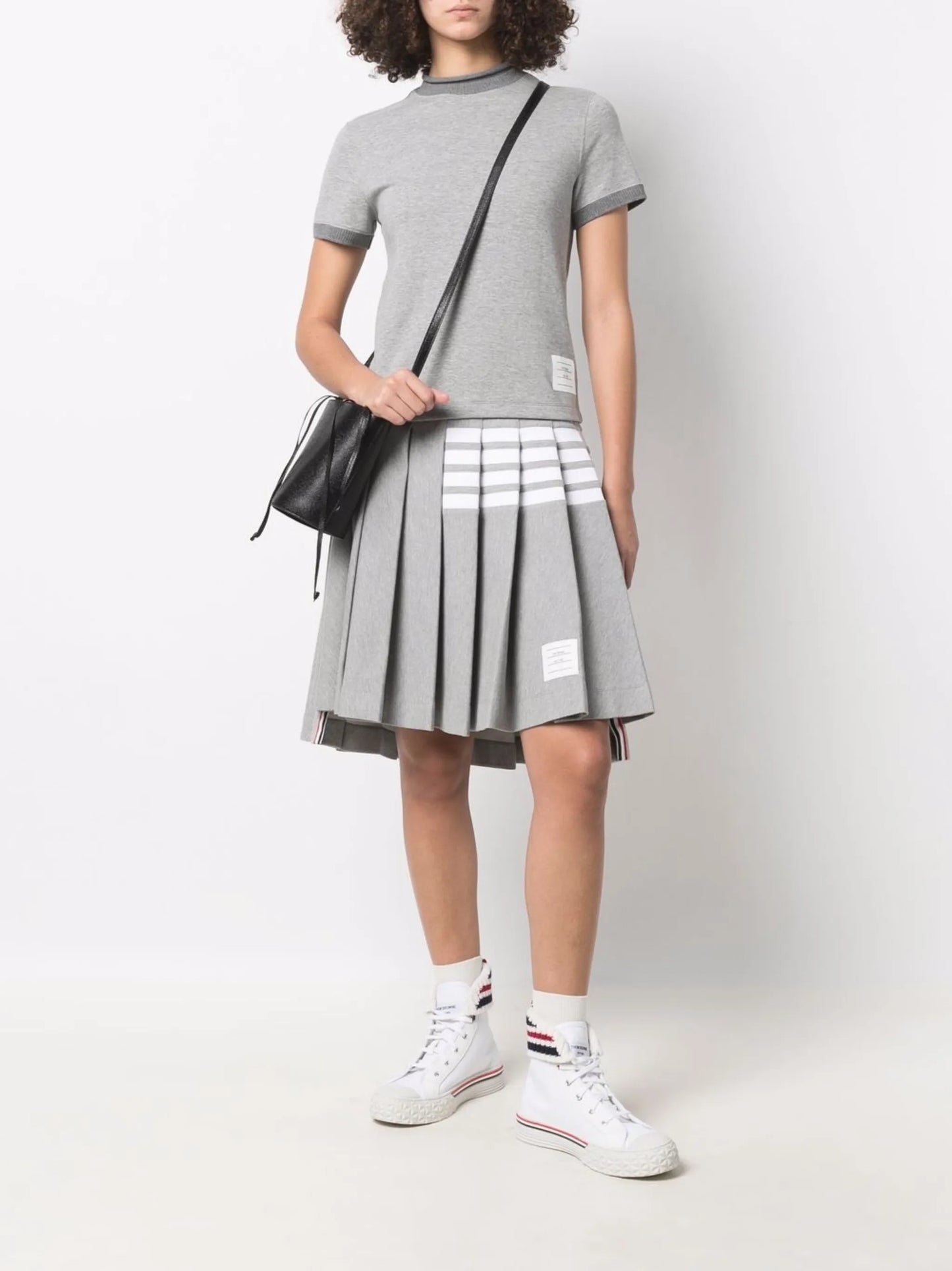 4 Bar-stripe step-hem pleated skirt