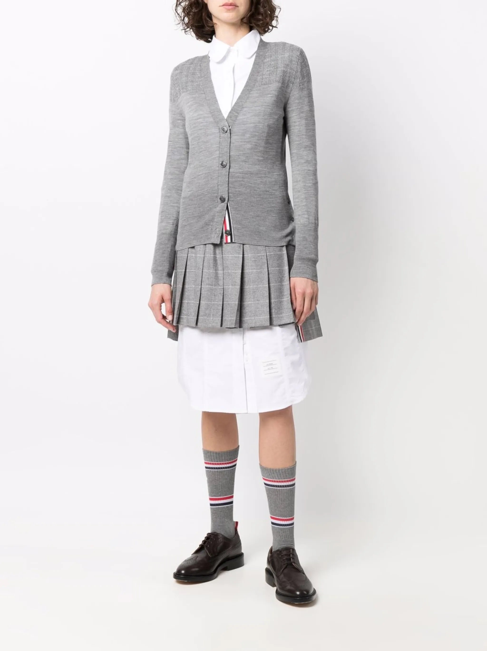 check-pattern high-low skirt