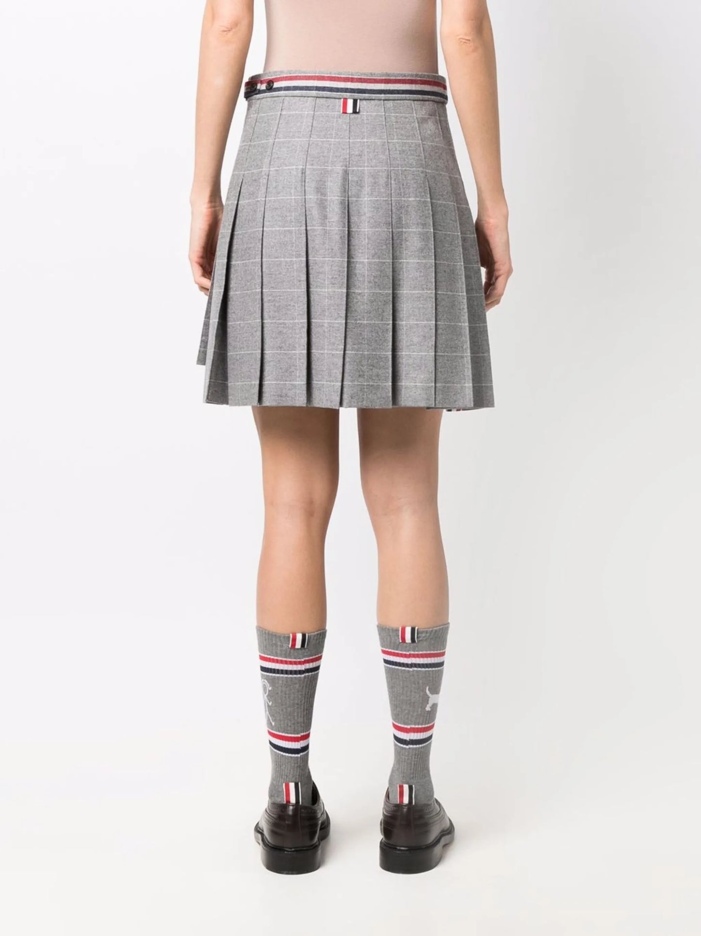check-pattern high-low skirt