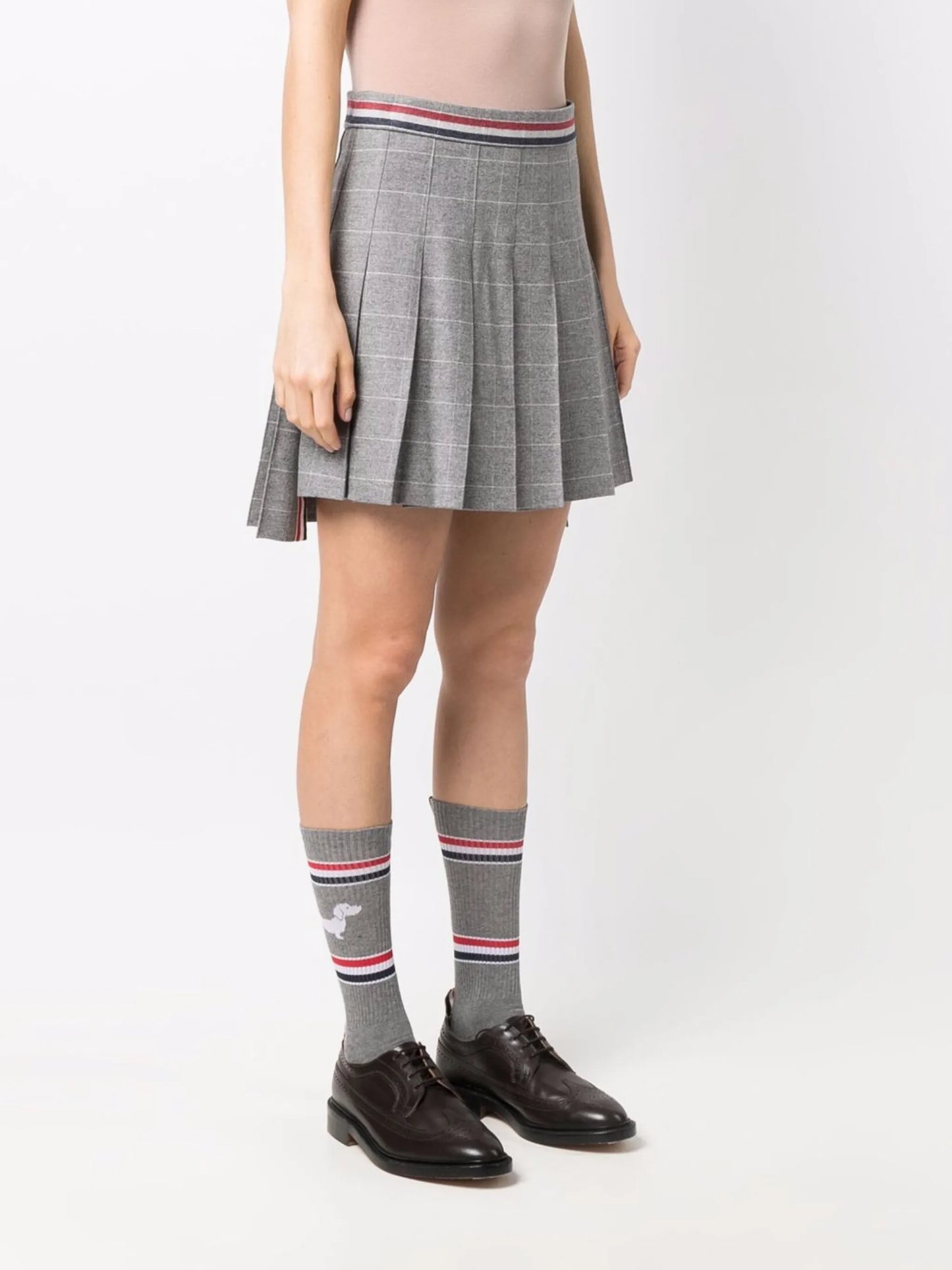 check-pattern high-low skirt