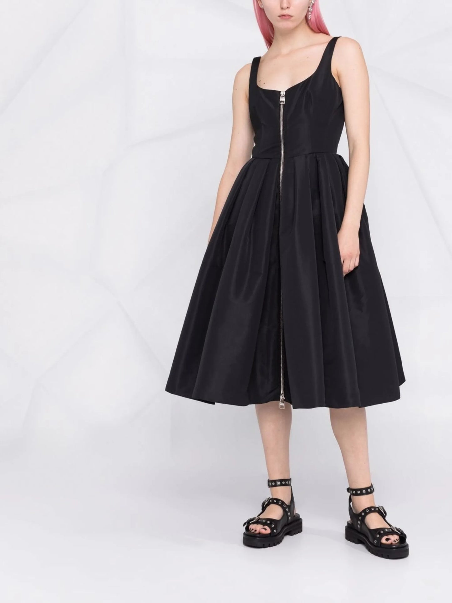 zip-front flared dress