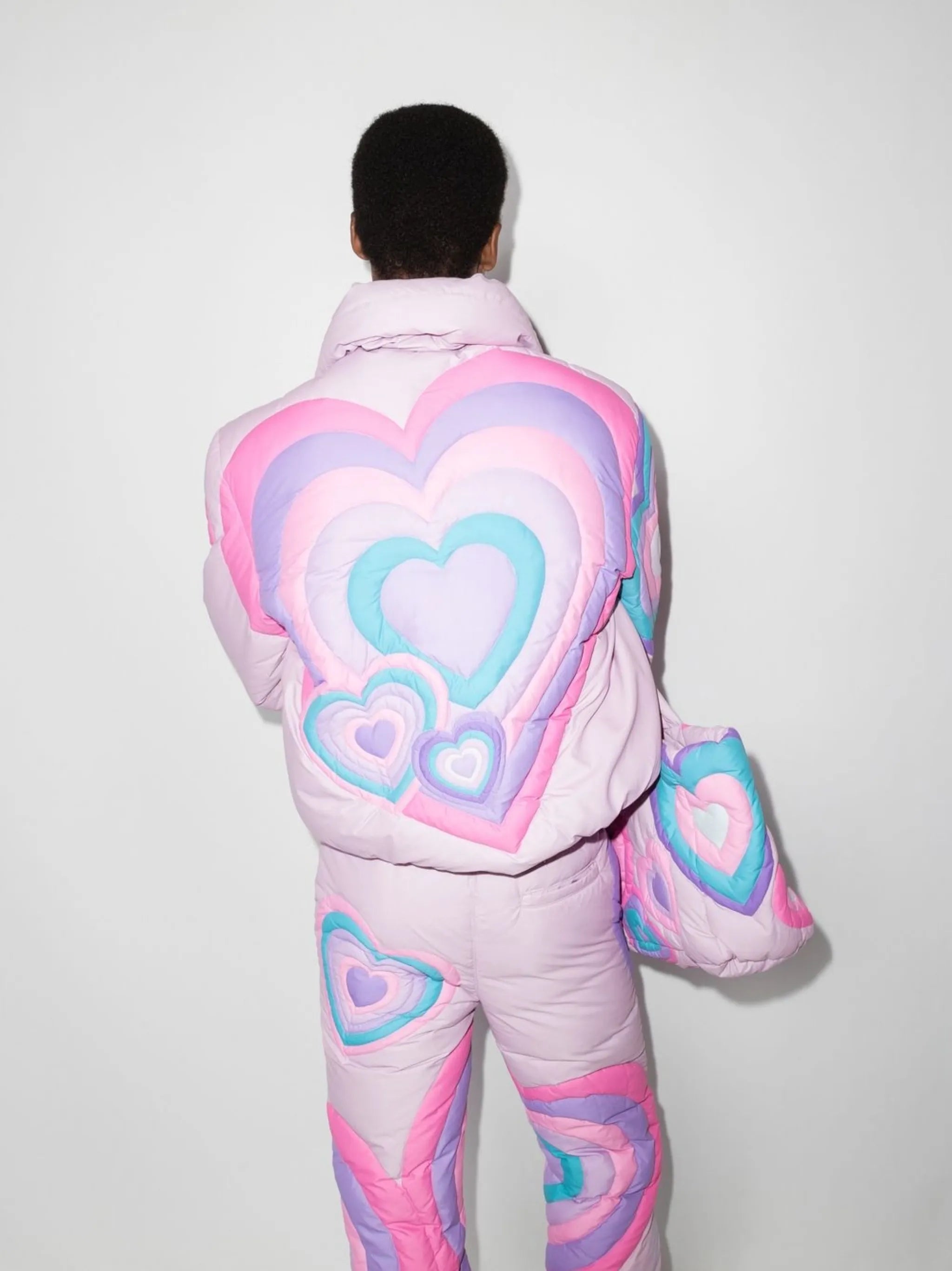 Hearts patterned puffer jacket