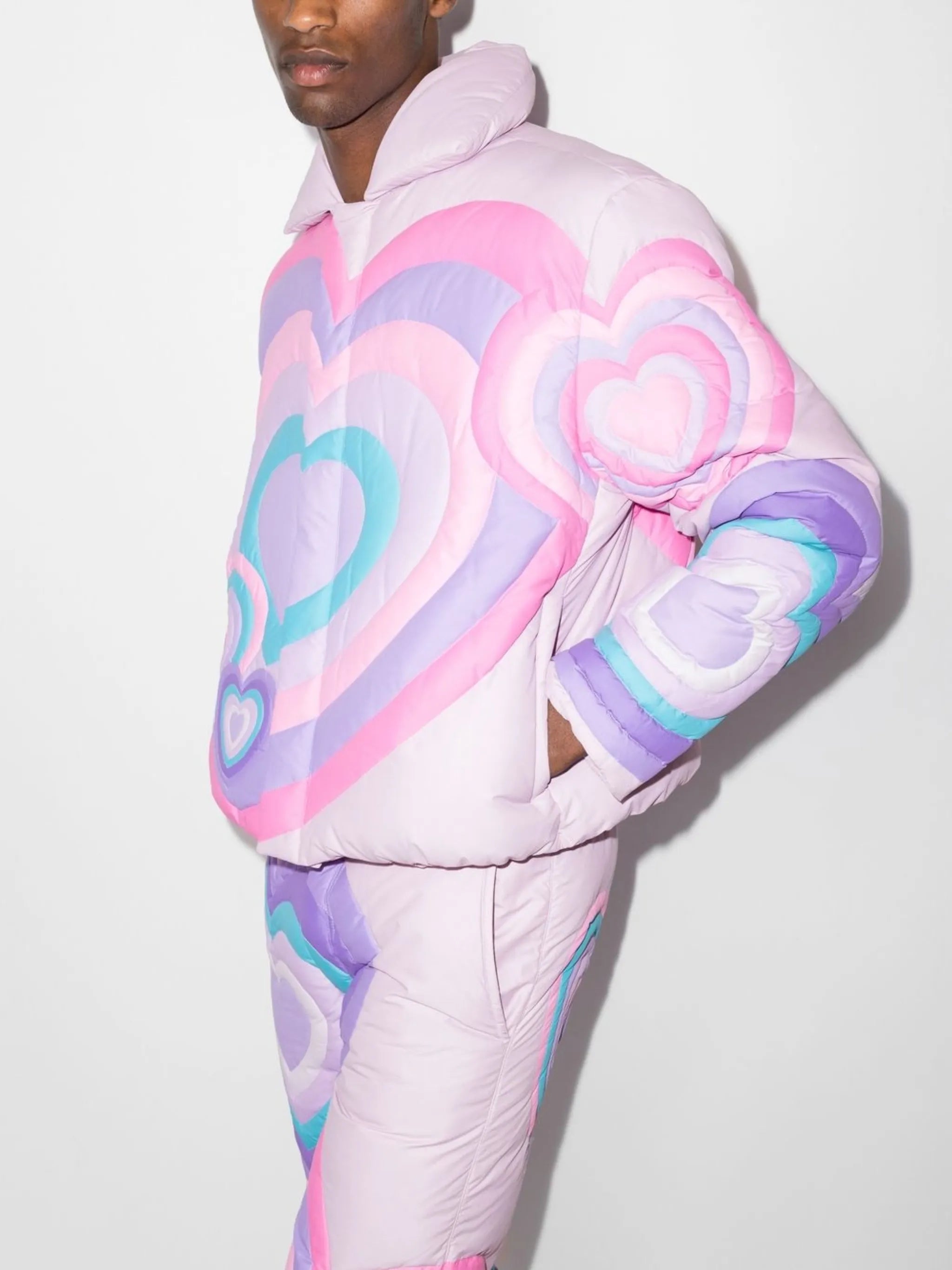 Hearts patterned puffer jacket