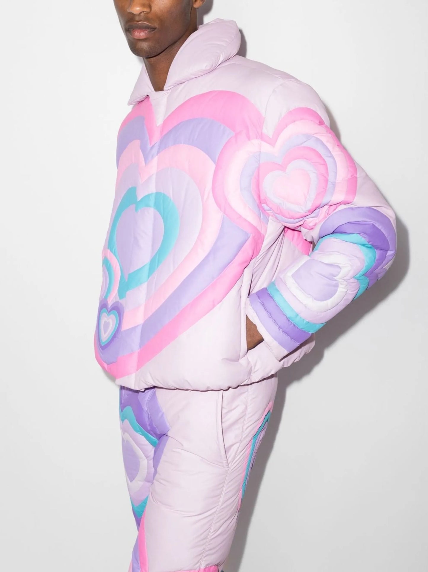 Hearts patterned puffer jacket