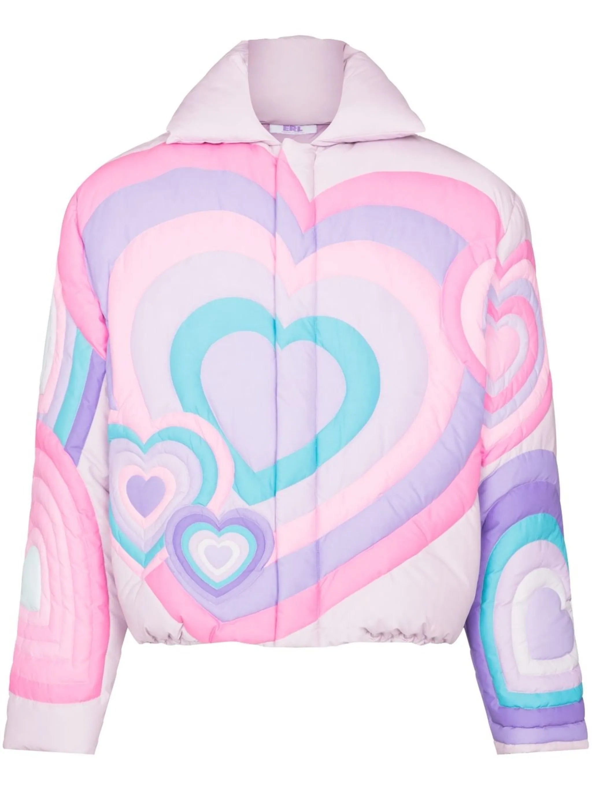 Hearts patterned puffer jacket