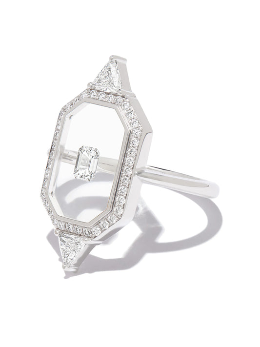 18kt white gold diamond and enamel ring