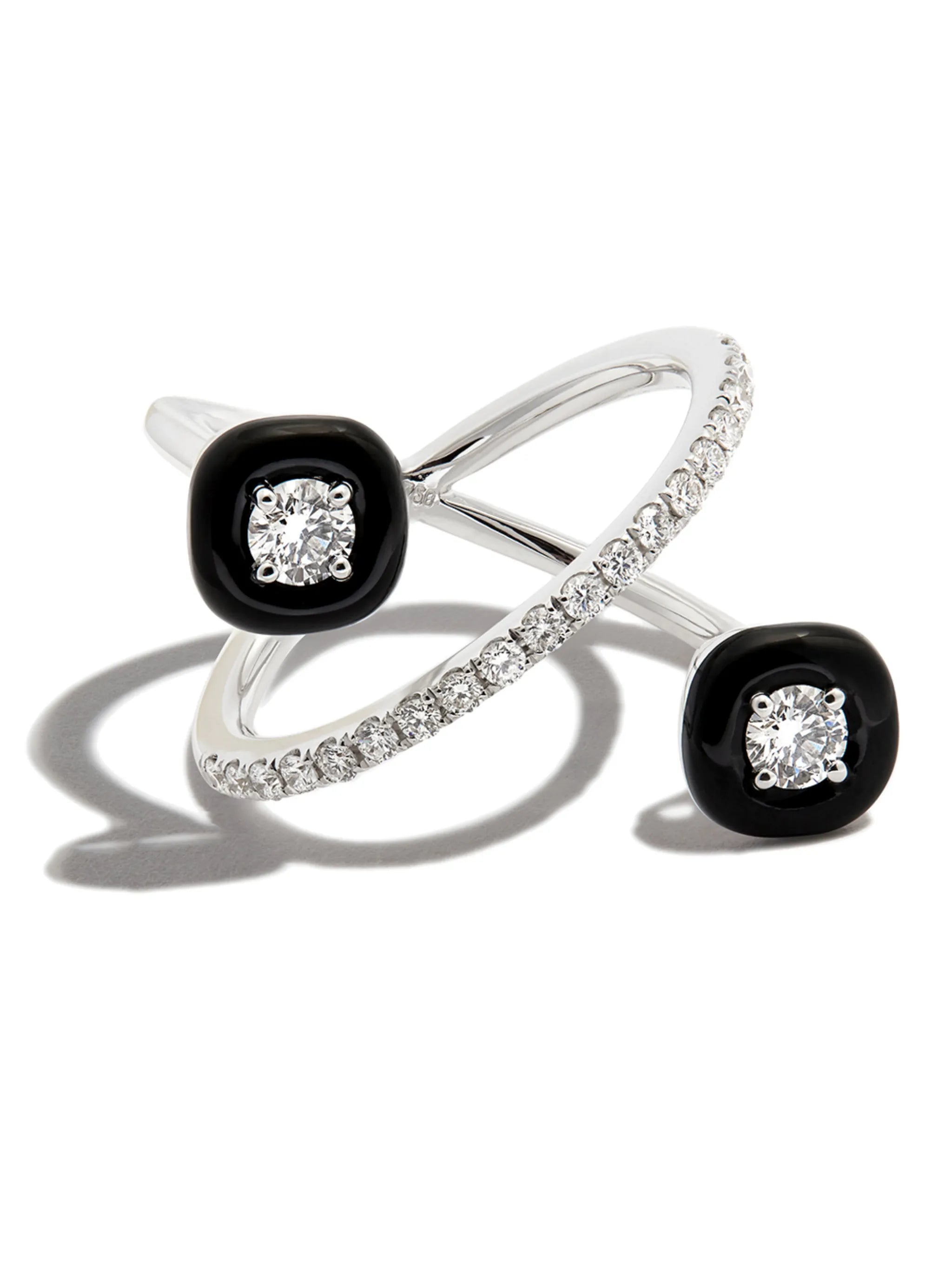 18kt white gold diamond and enamel ring