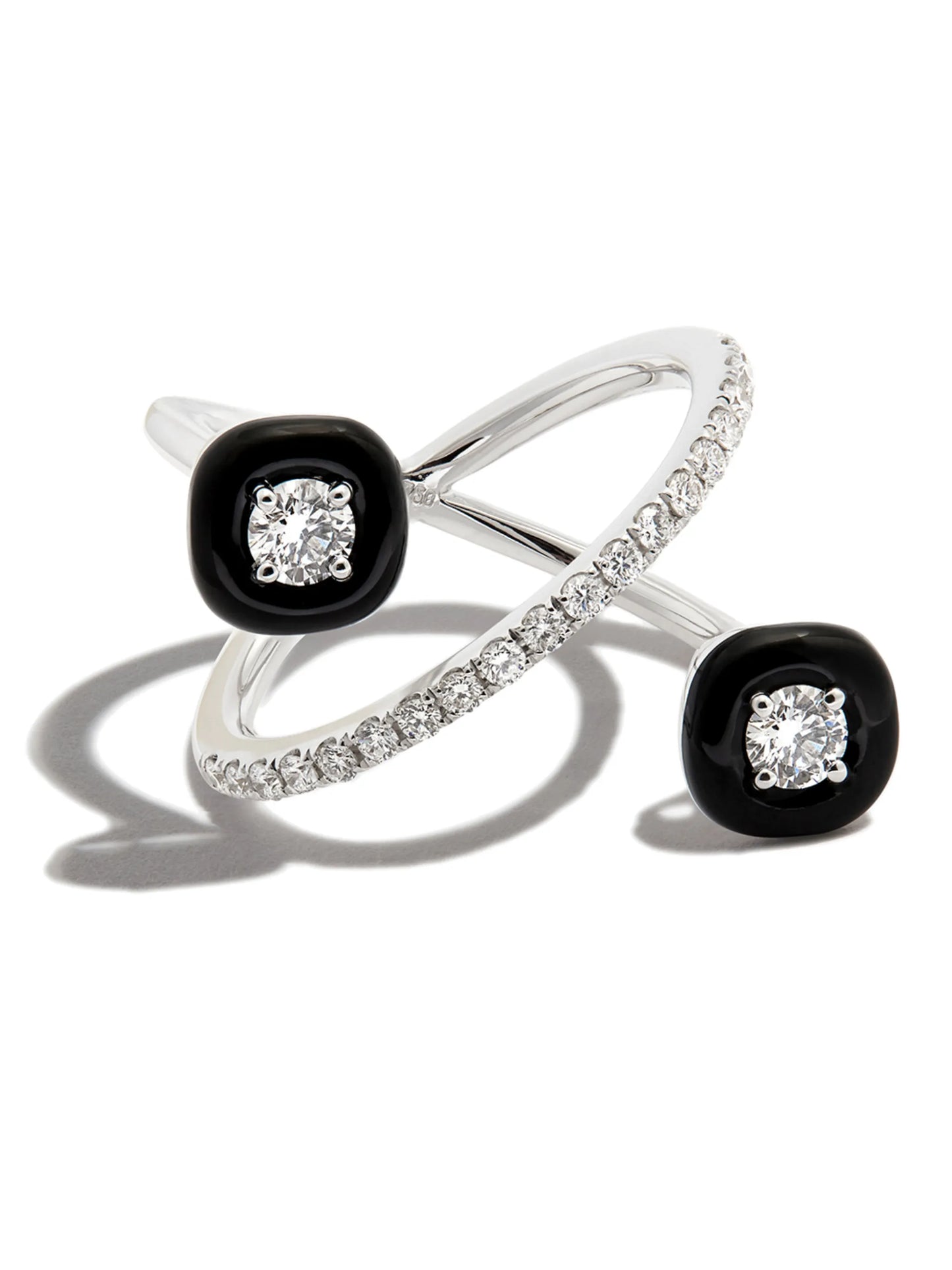 18kt white gold diamond and enamel ring