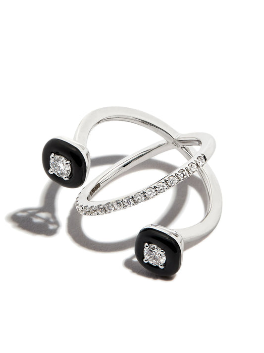 18kt white gold diamond and enamel ring