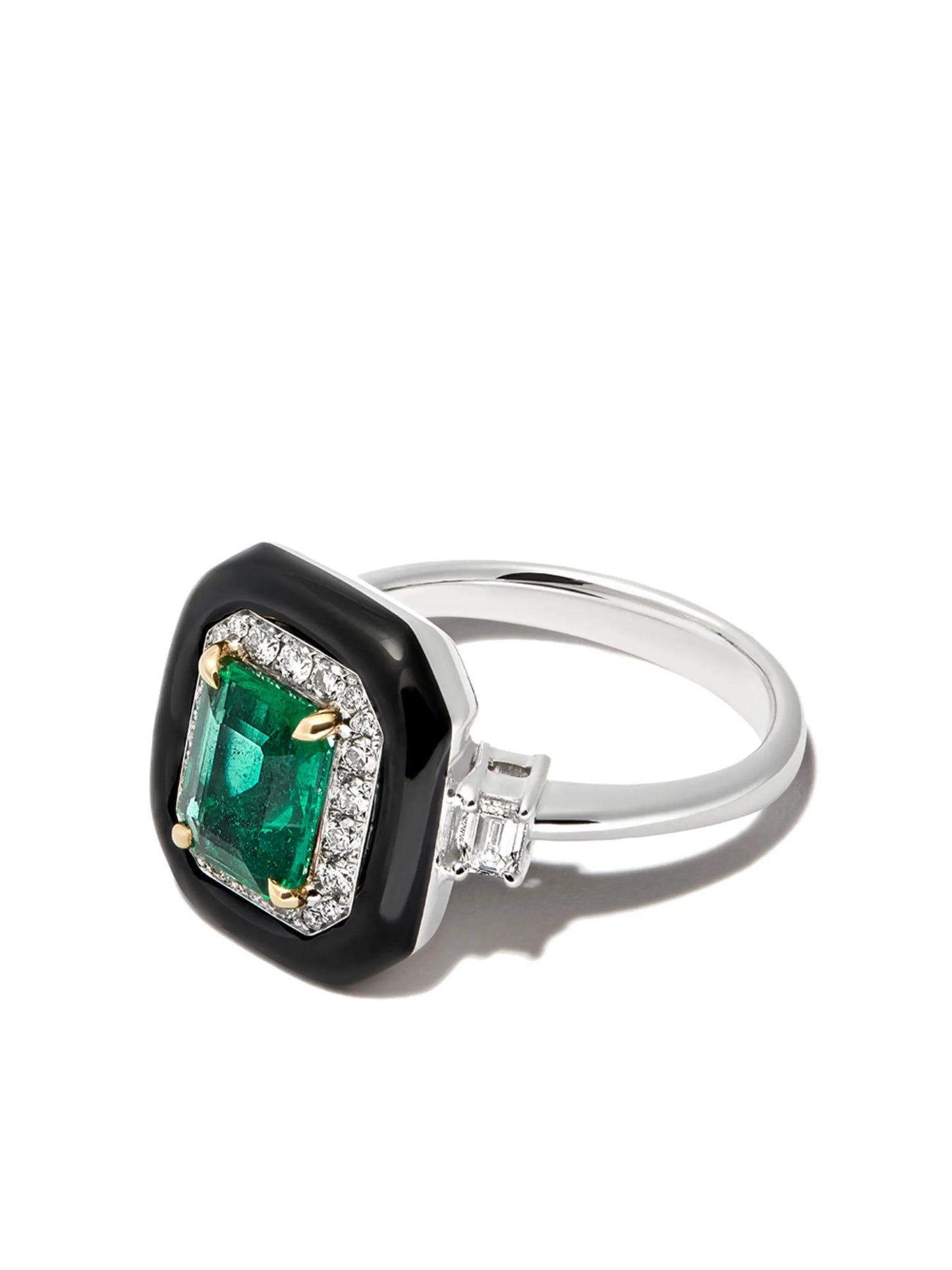 18kt white and yellow gold diamond and enamel ring