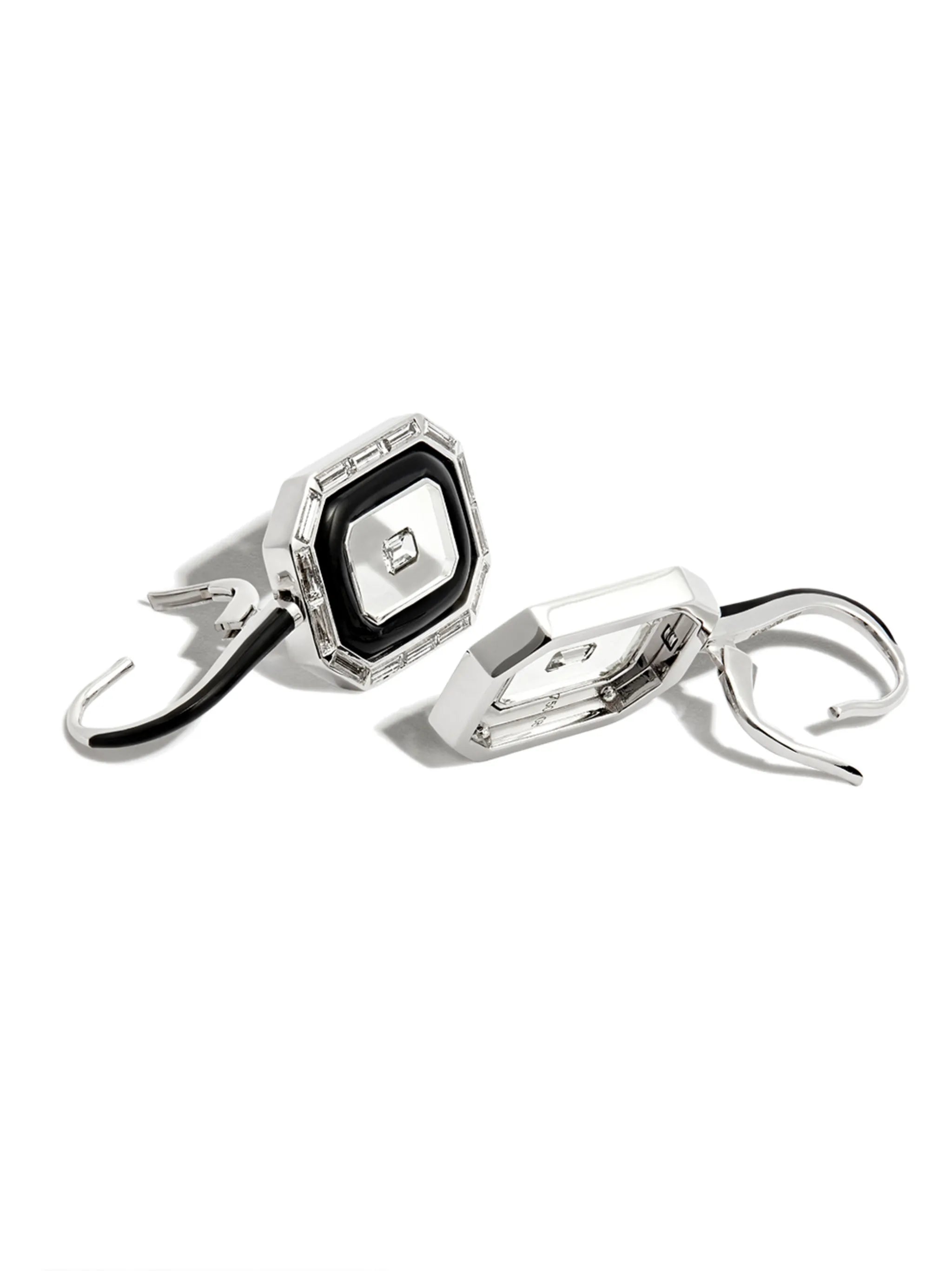 18kt white gold Universe diamond and enamel drop earrings