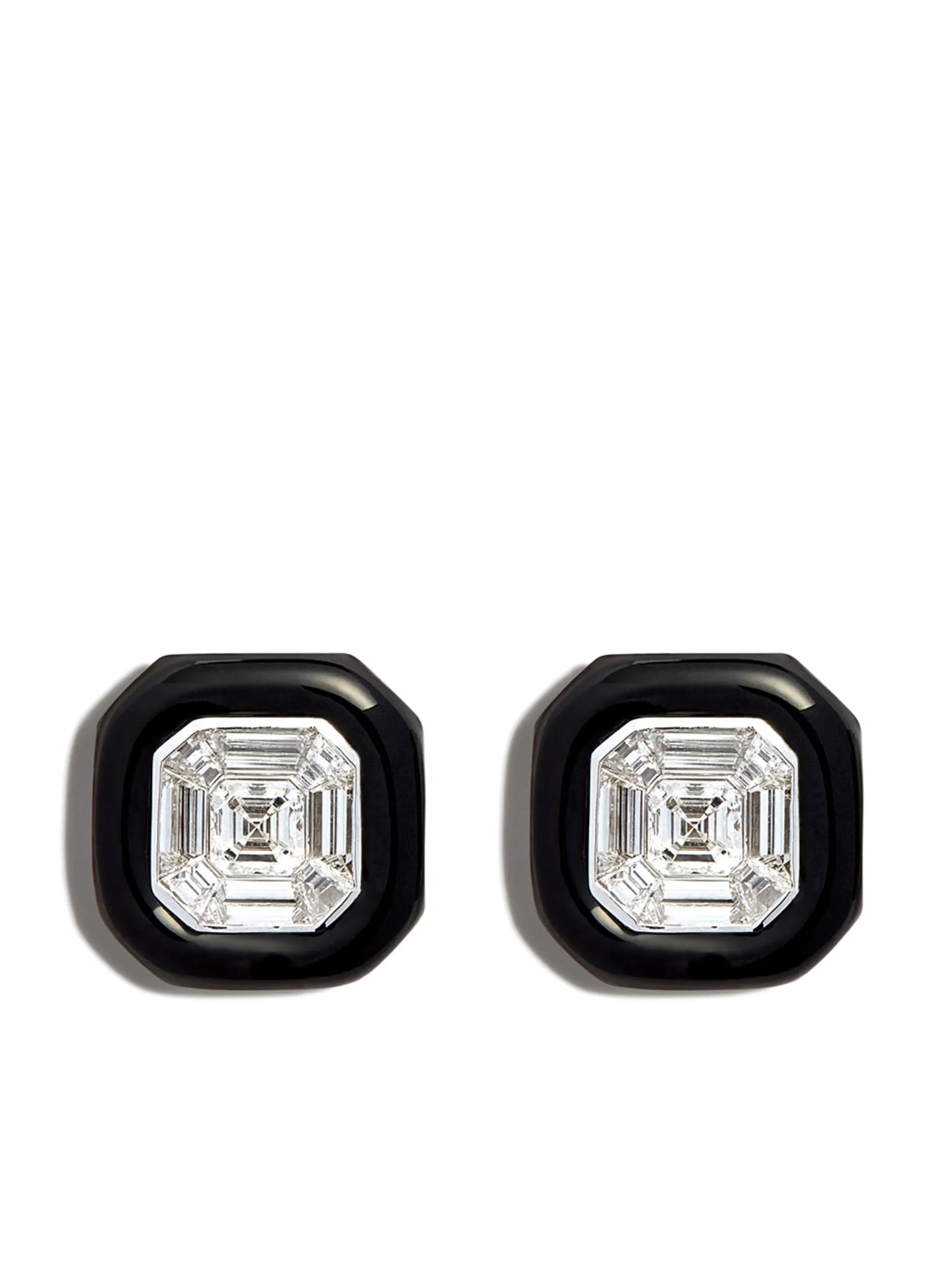 18kt white gold diamond and enamel earrings
