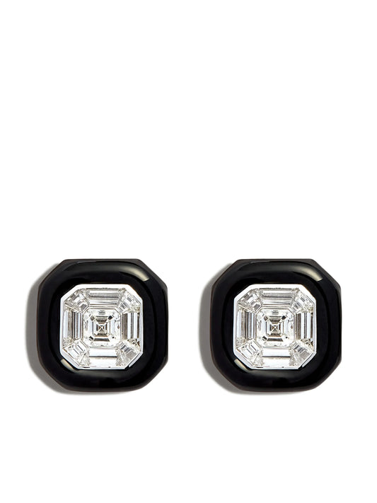 18kt white gold diamond and enamel earrings