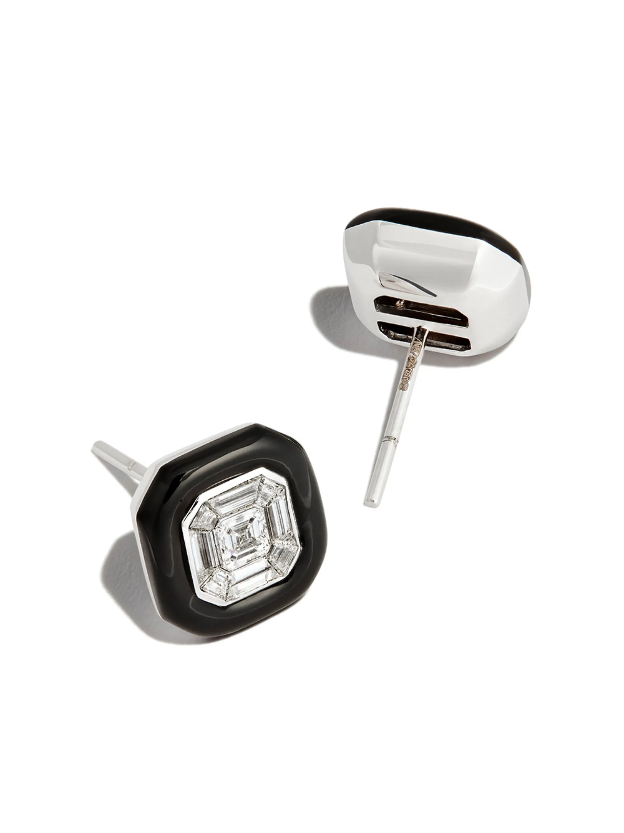 18kt white gold diamond and enamel earrings