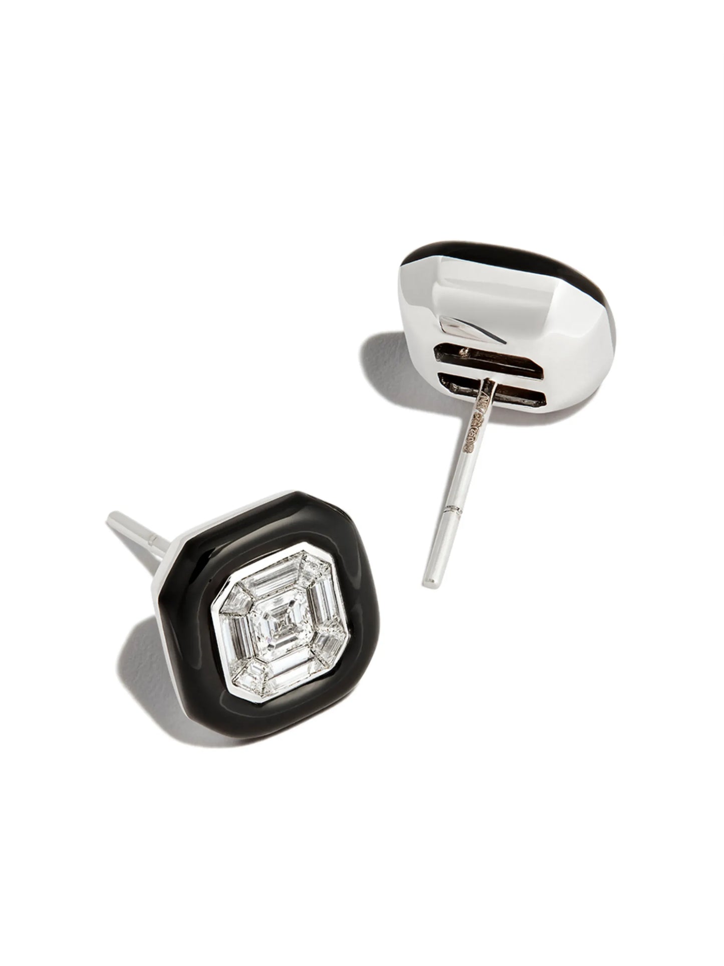 18kt white gold diamond and enamel earrings