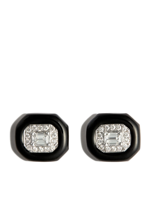 18kt white gold diamond and enamel stud earrings