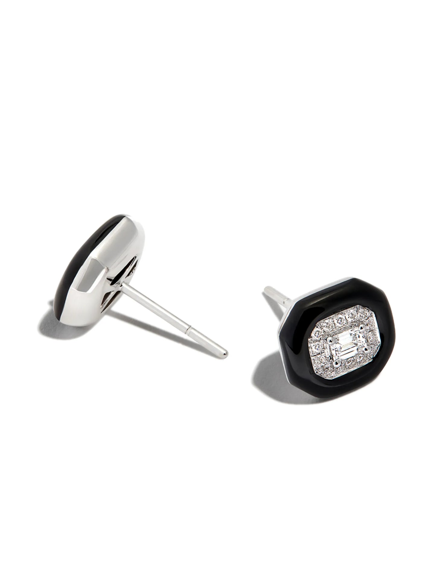 18kt white gold diamond and enamel stud earrings