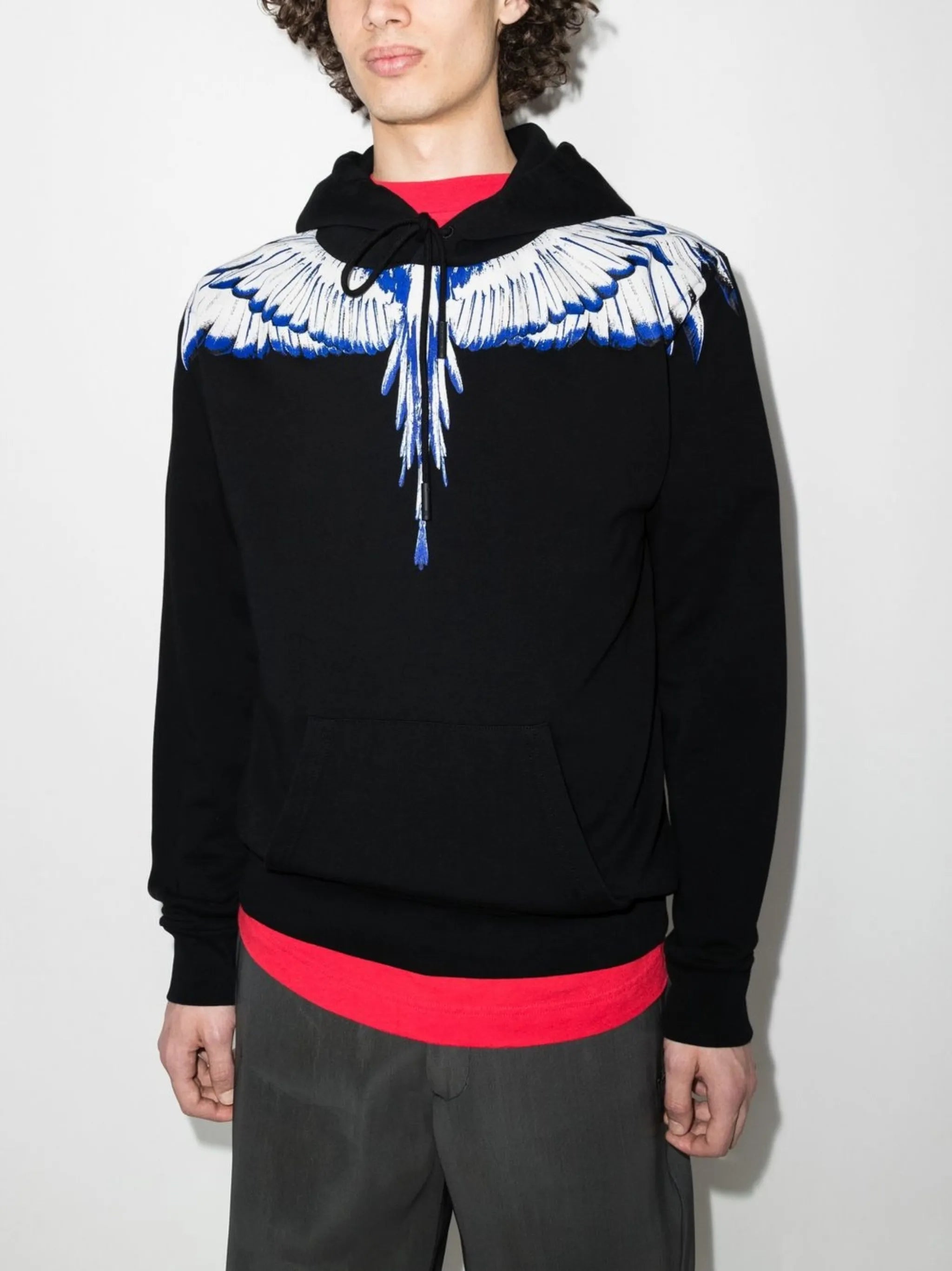 Wings-print drawstring hoodie