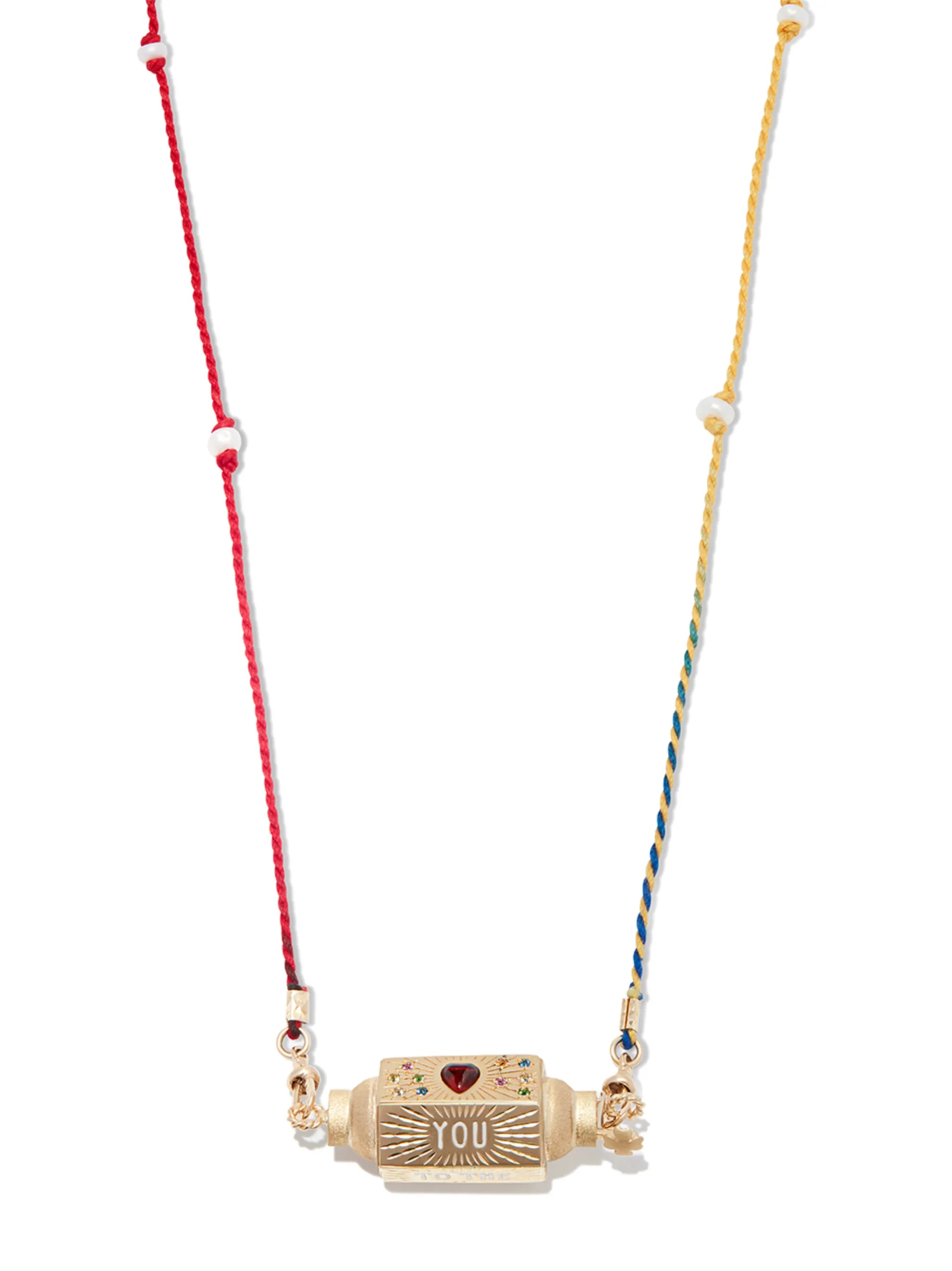 14kt yellow gold Love You multi-stone necklace