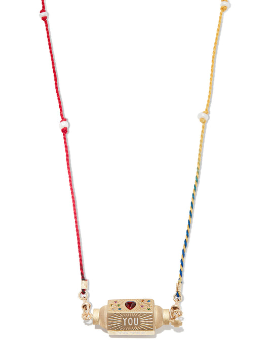 14kt yellow gold Love You multi-stone necklace
