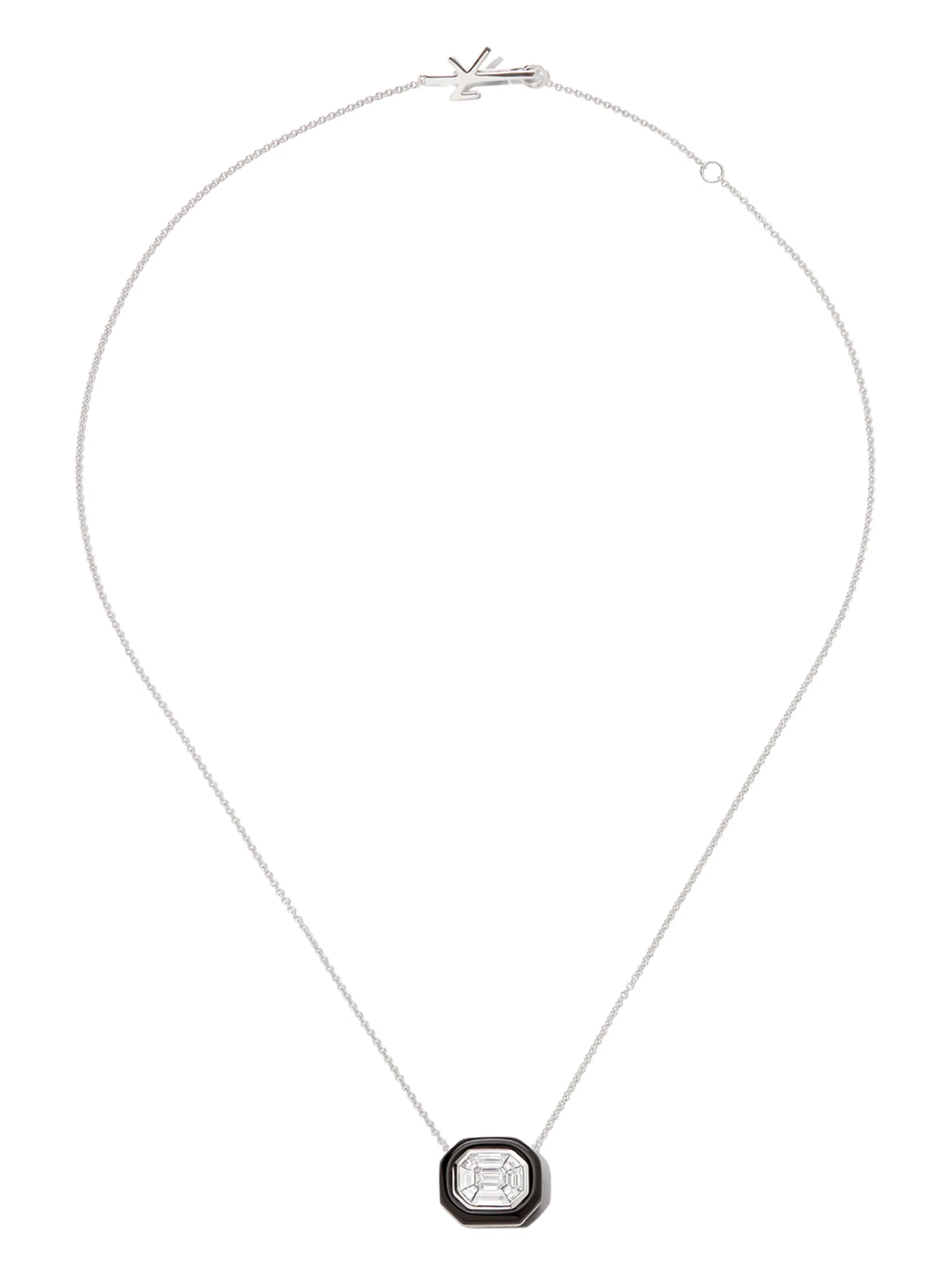 18kt white gold diamond and enamel necklace