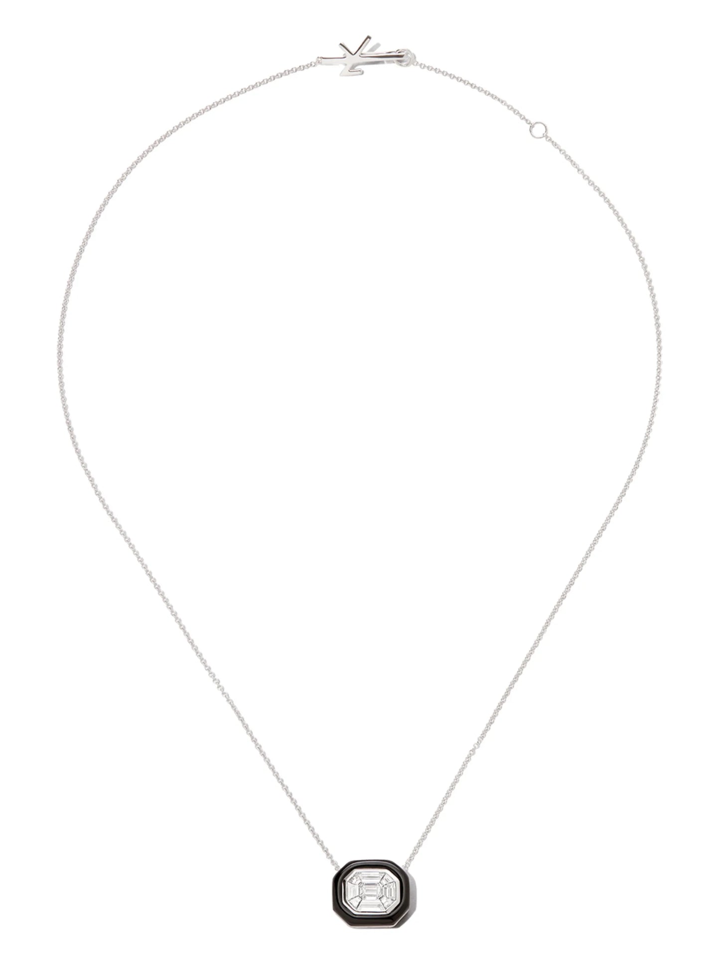 18kt white gold diamond and enamel necklace