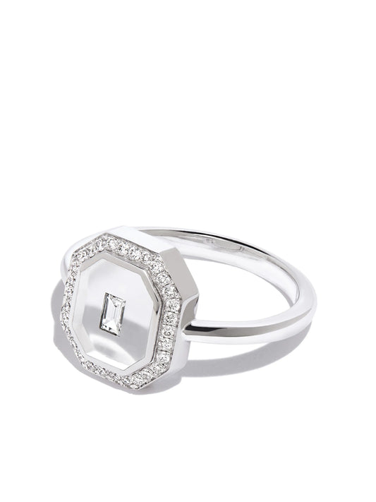 18kt white gold Universe diamond and enamel ring