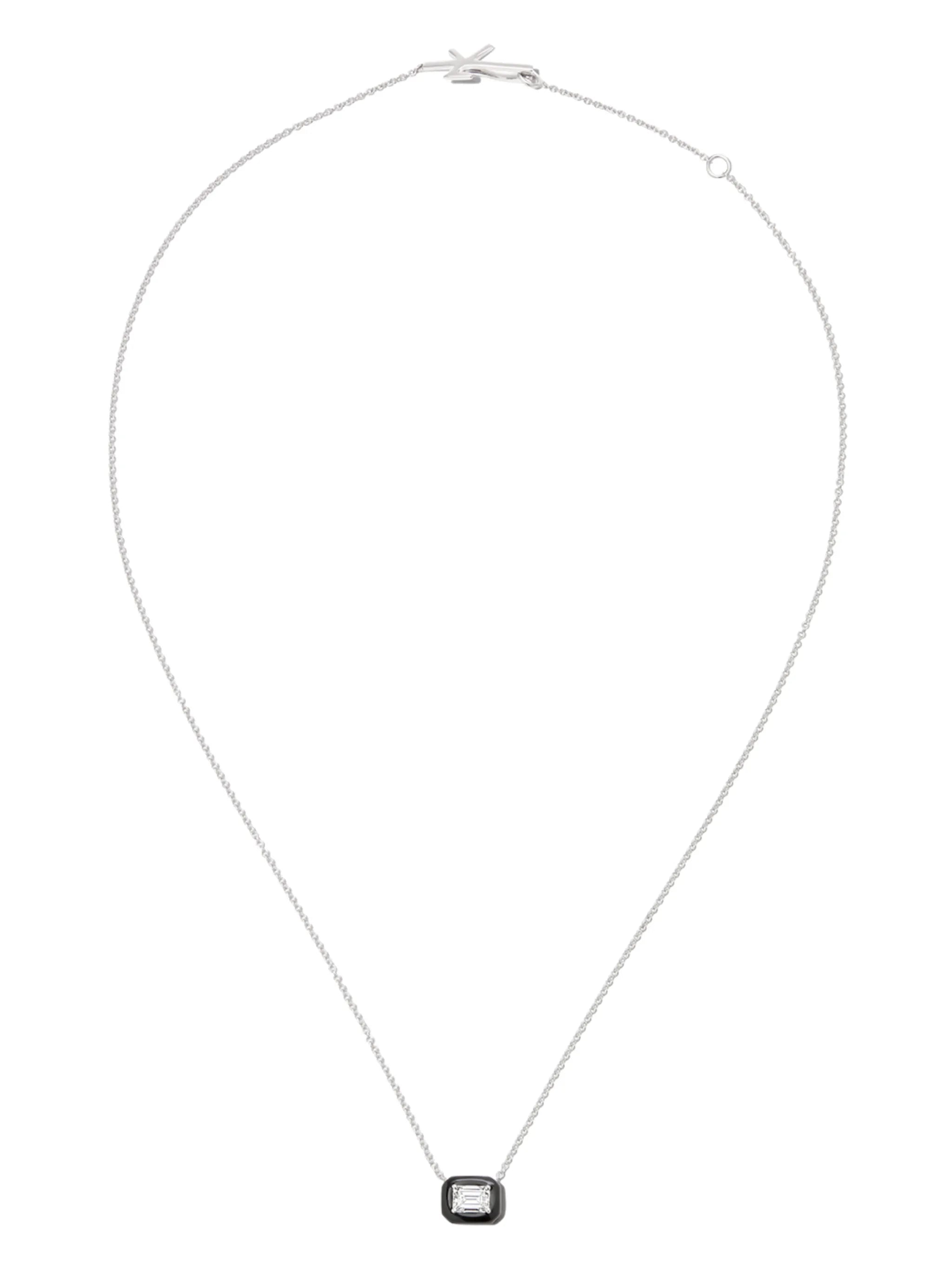 18kt white gold diamond and enamel necklace