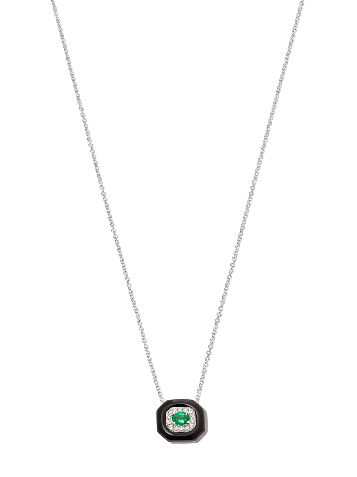 18kt white gold emerald and diamond necklace