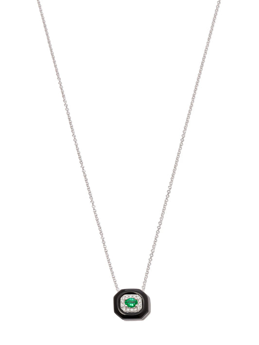 18kt white gold emerald and diamond necklace