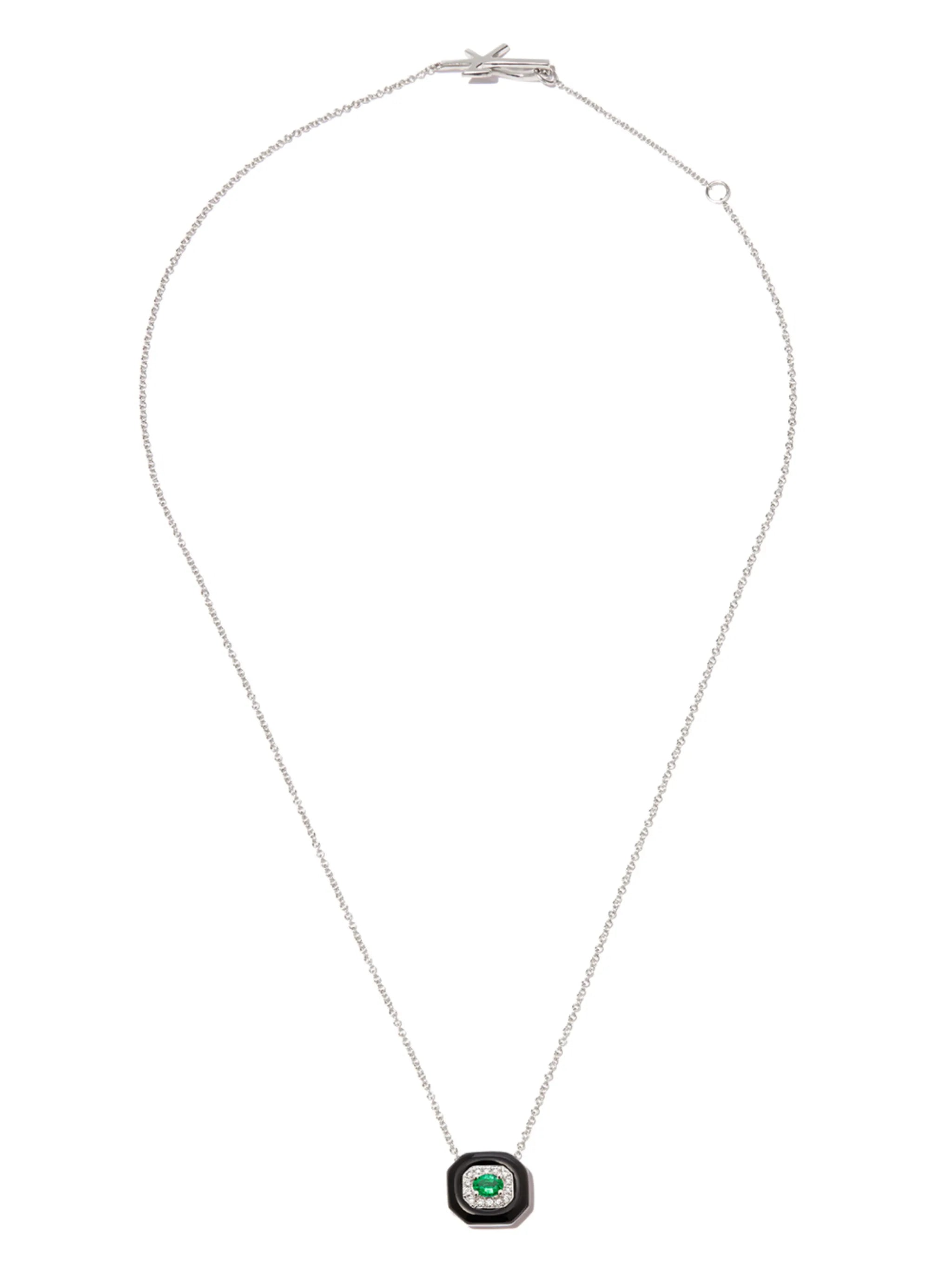 18kt white gold emerald and diamond necklace