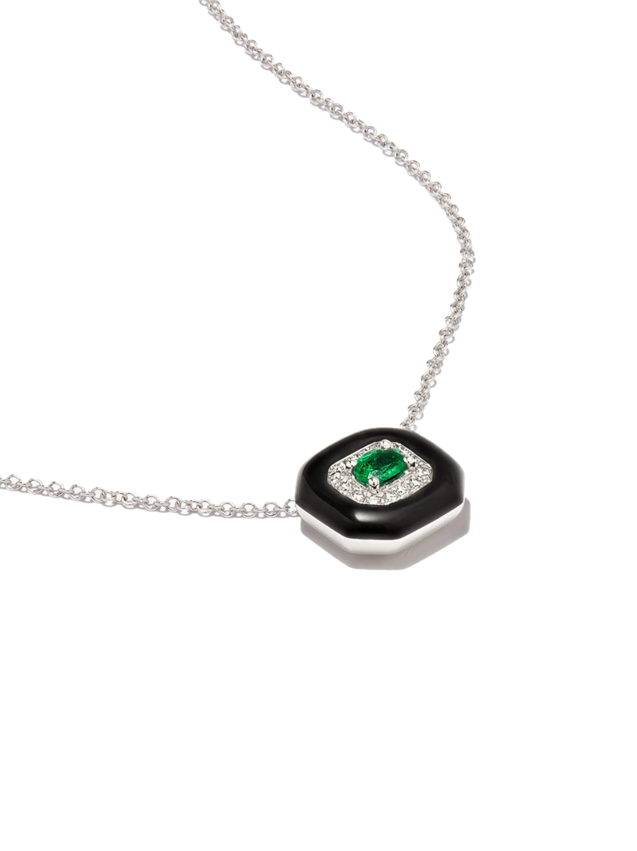 18kt white gold emerald and diamond necklace