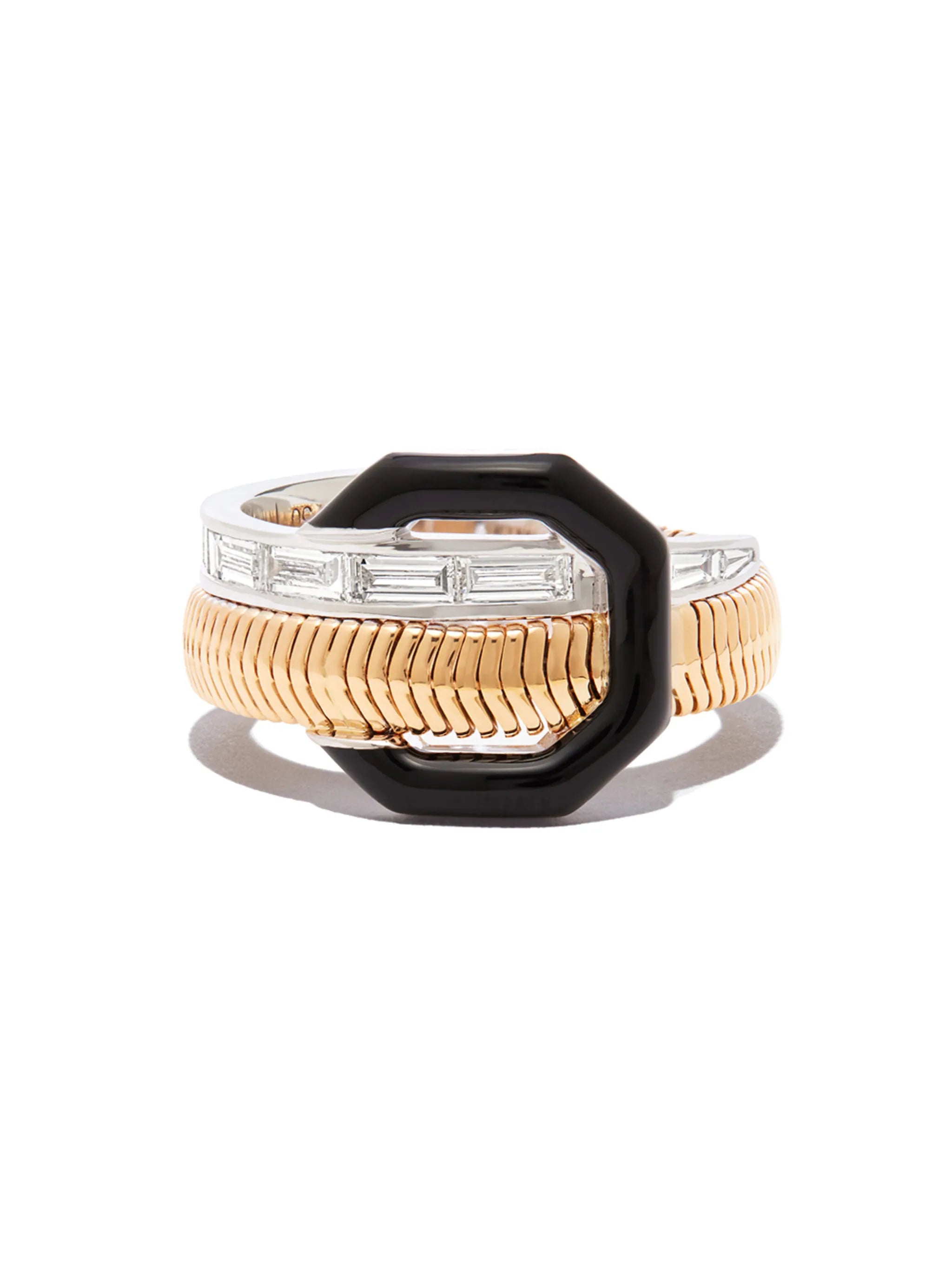 18k yellow and white gold Feelings enamel ring