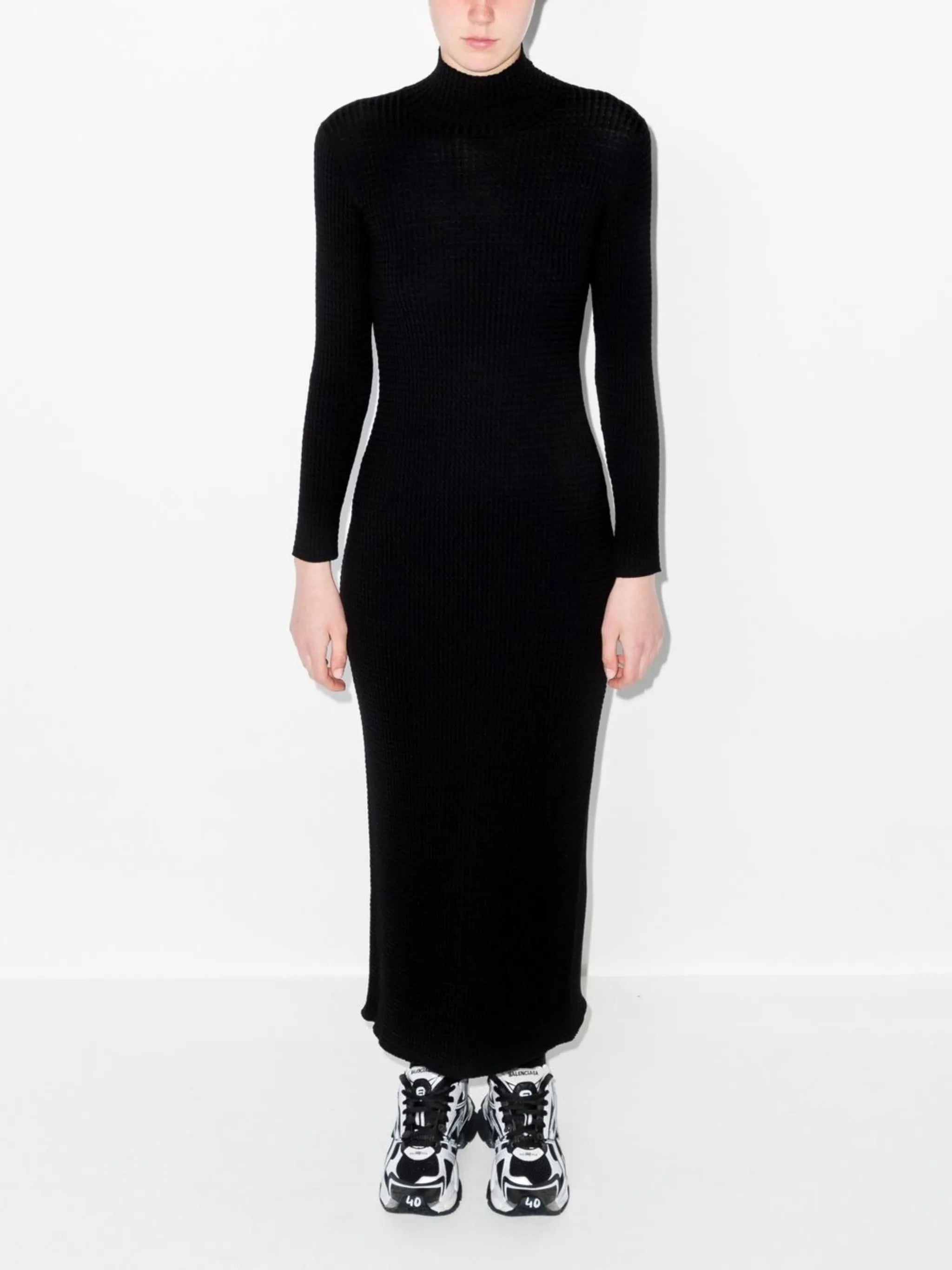 textured mock-neck dress