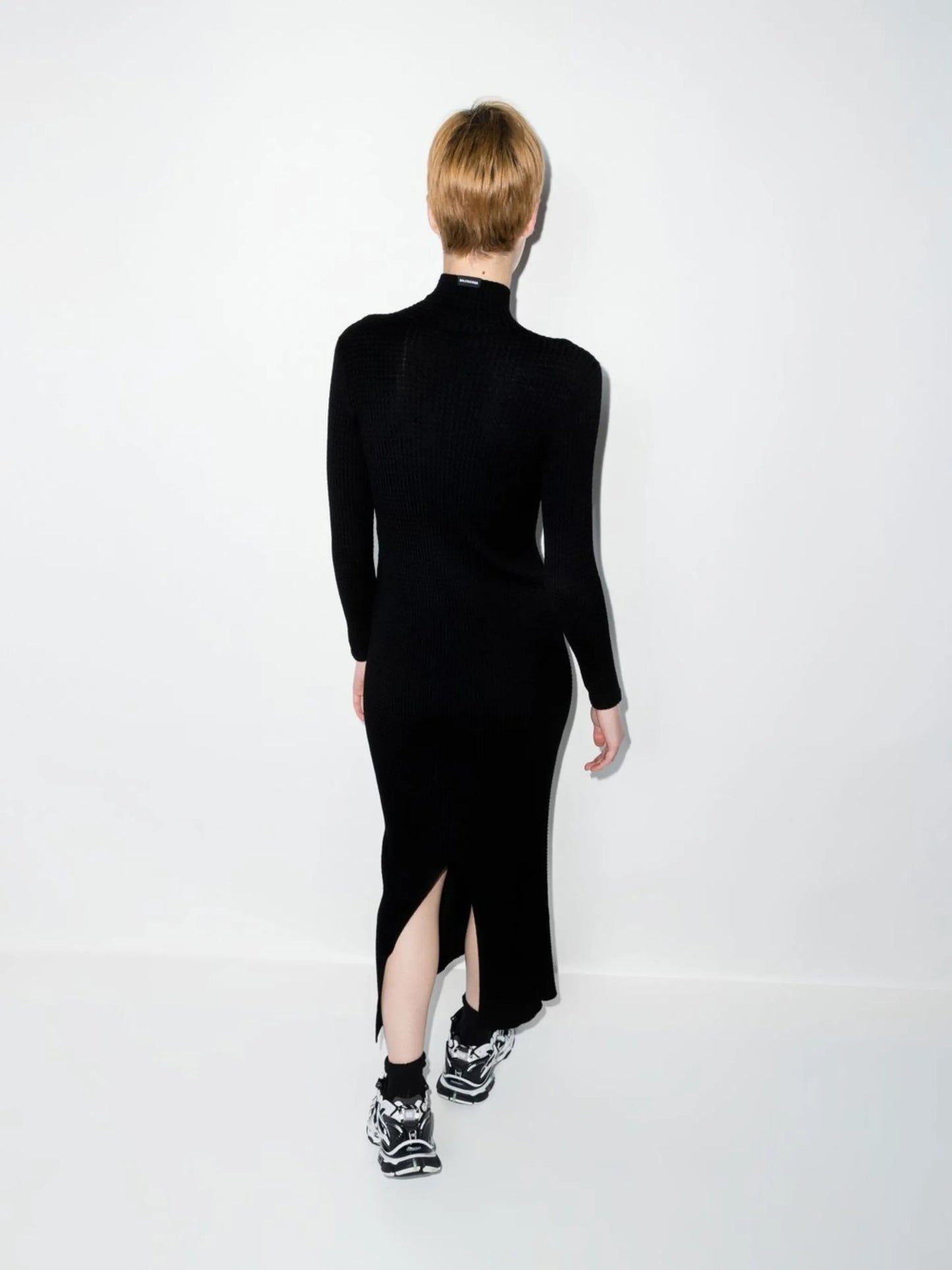 textured mock-neck dress