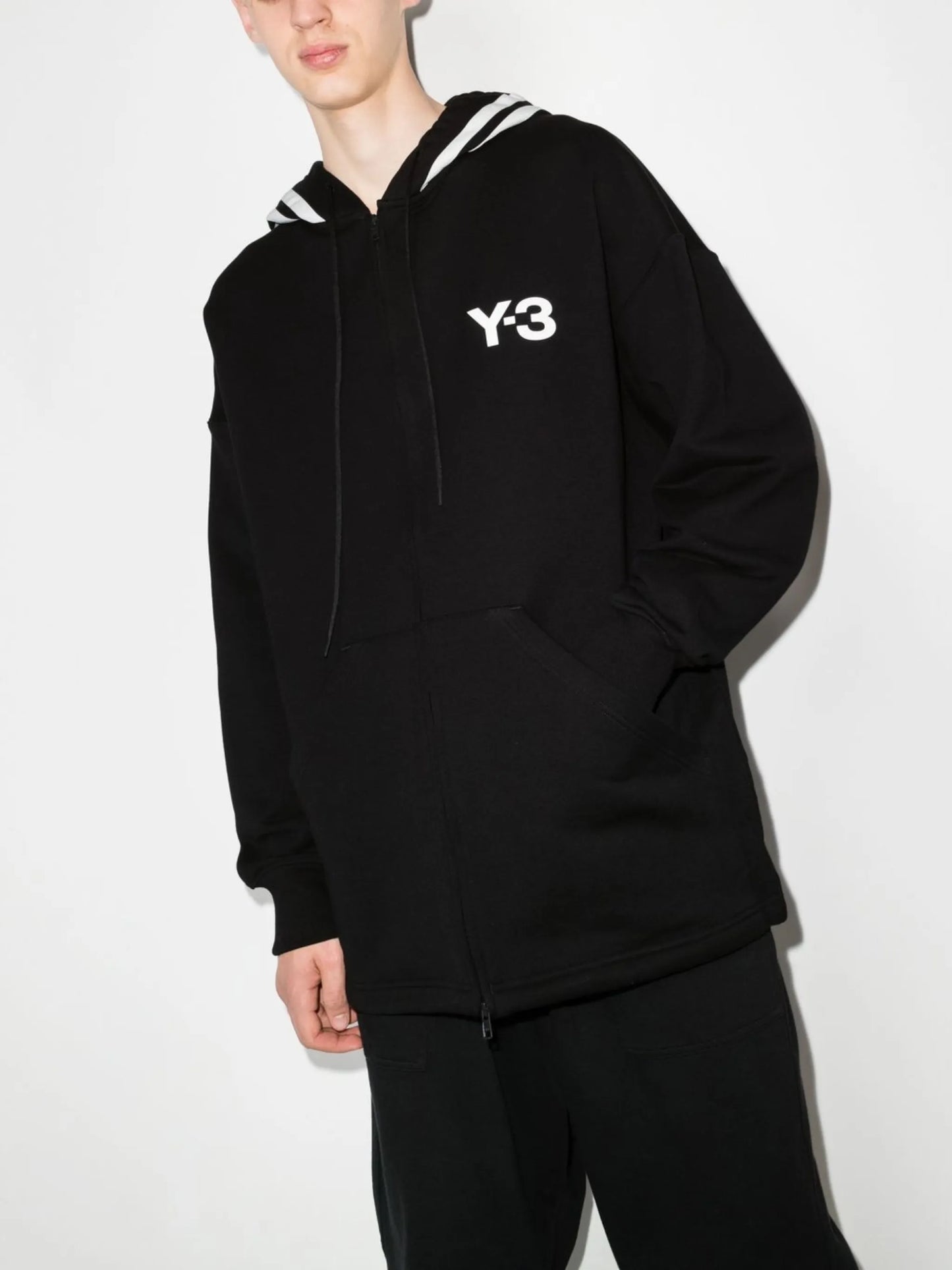 contrast-stripe zip-up hoodie